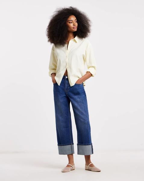 Blue Cropped Straight Leg Turn Up Jeans