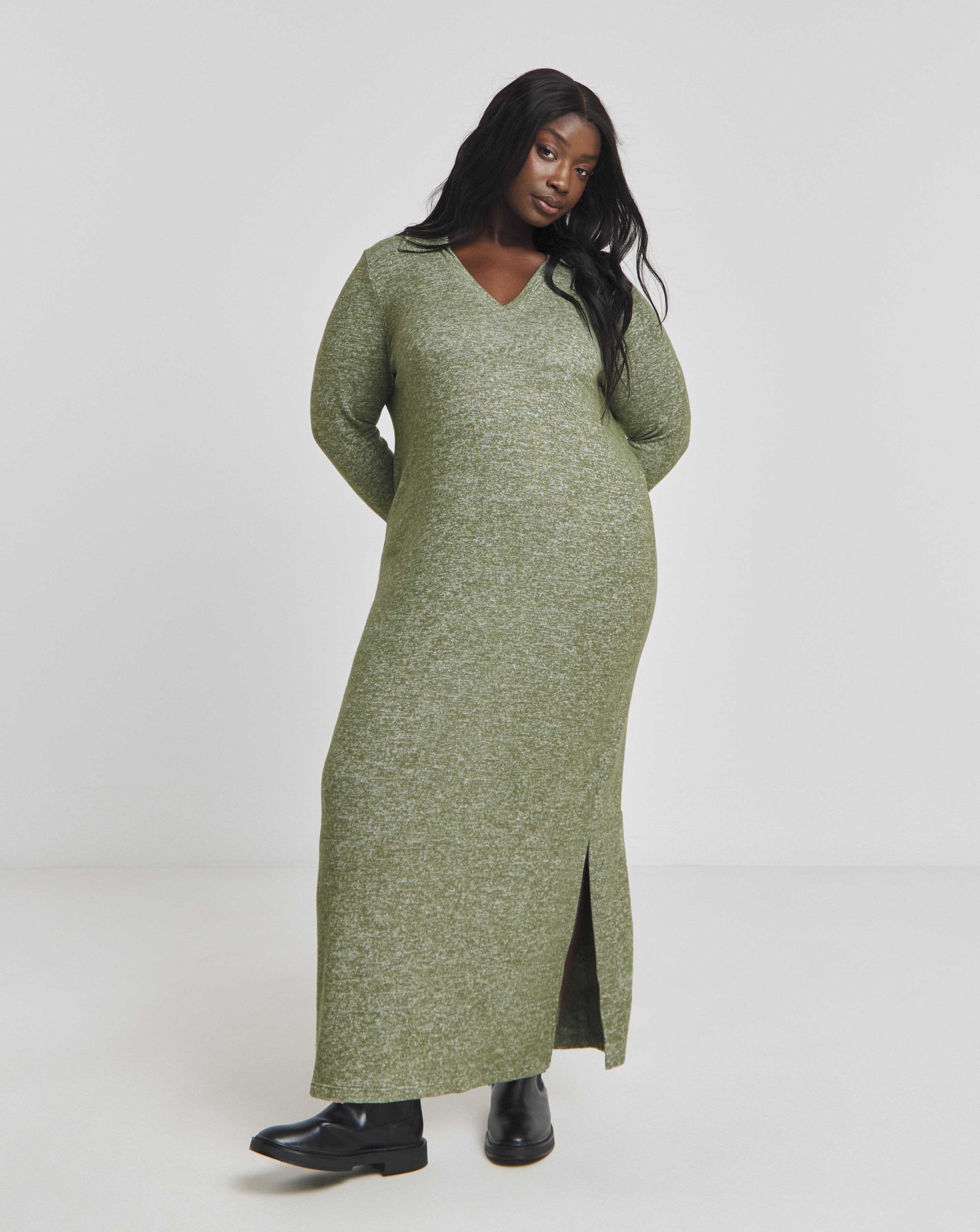 Simply Be - Women's Cosy Khaki Marl Collared Maxi Dress - Size 20 - Khaki marl - 71% Viscose 26% Polyester 3% Elastane