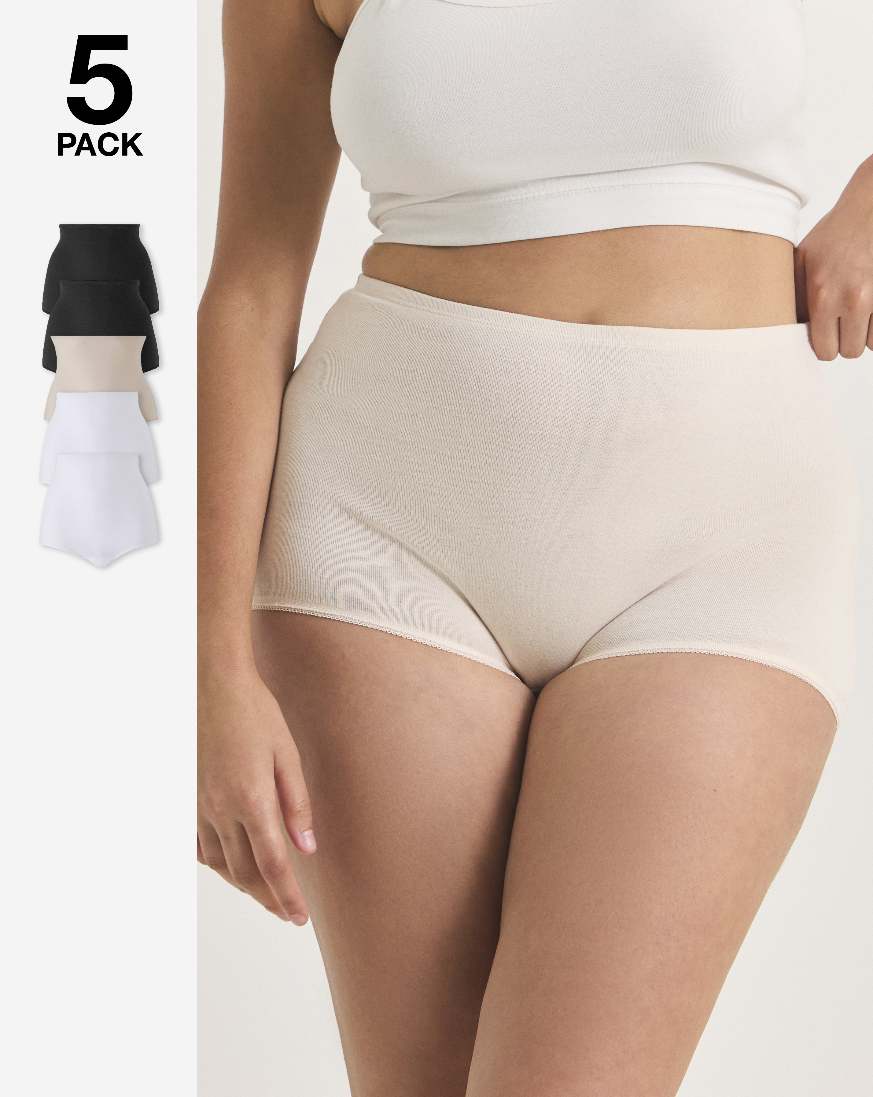 Naturally Close Plus Size 5 Pack /Blush Comfort Shorts In Black/white/blush | UK Size 28/30 Women's
