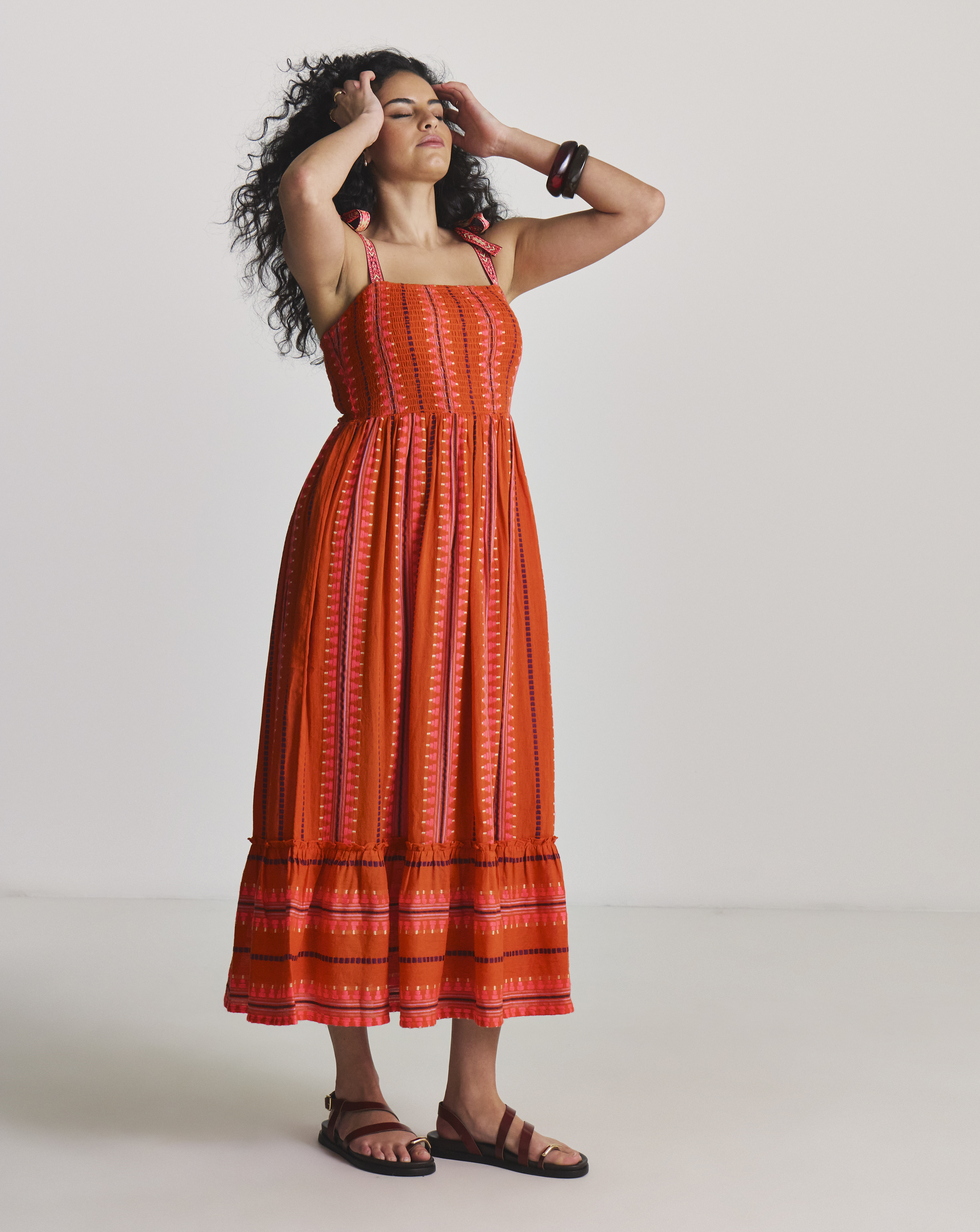 Jacquard Tie Strap Beach Dress