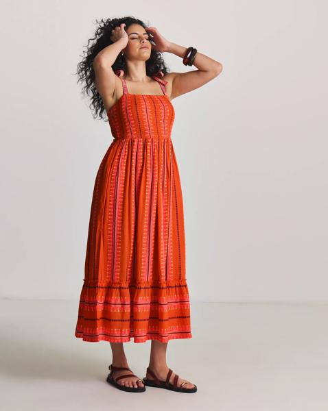 Jacquard Tie Strap Beach Dress