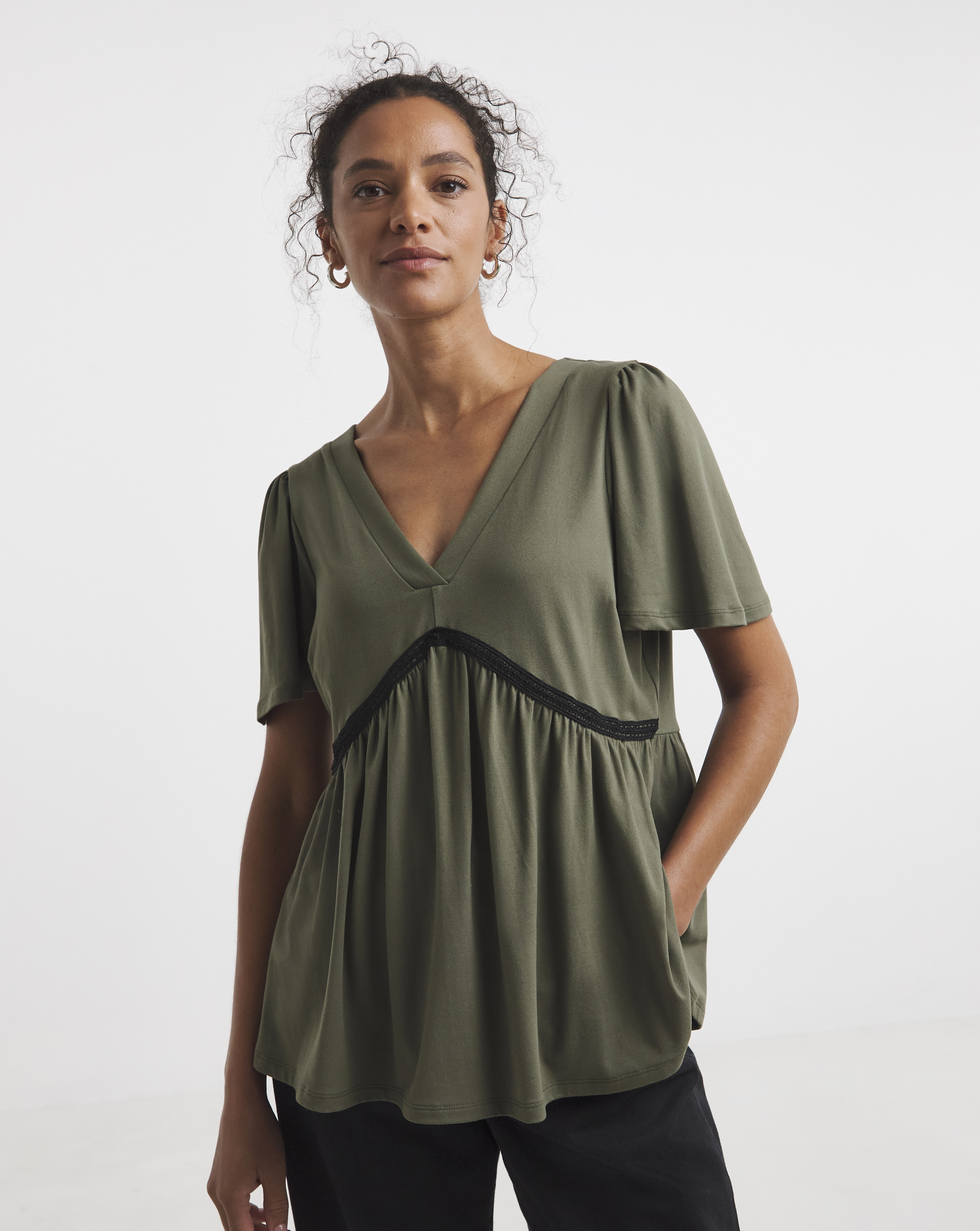 V-Neck Crochet Contrast Top