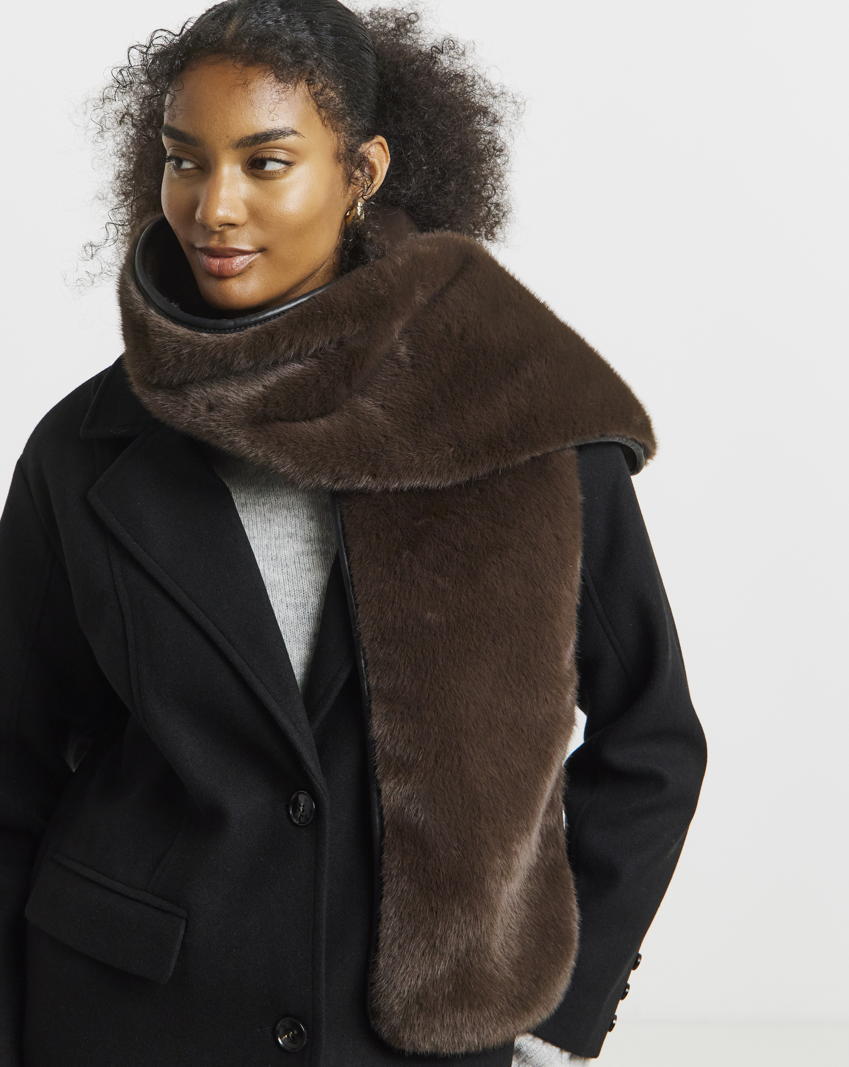 Faux Fur PU Trim Scarf