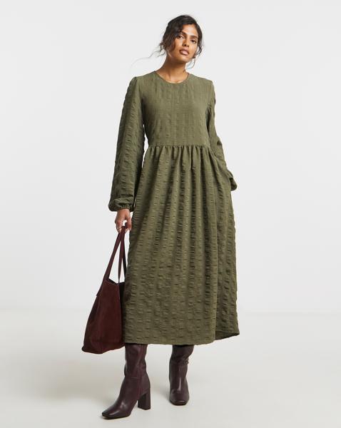 Simply Be Khaki Textured Pocket Midi Dress - Image