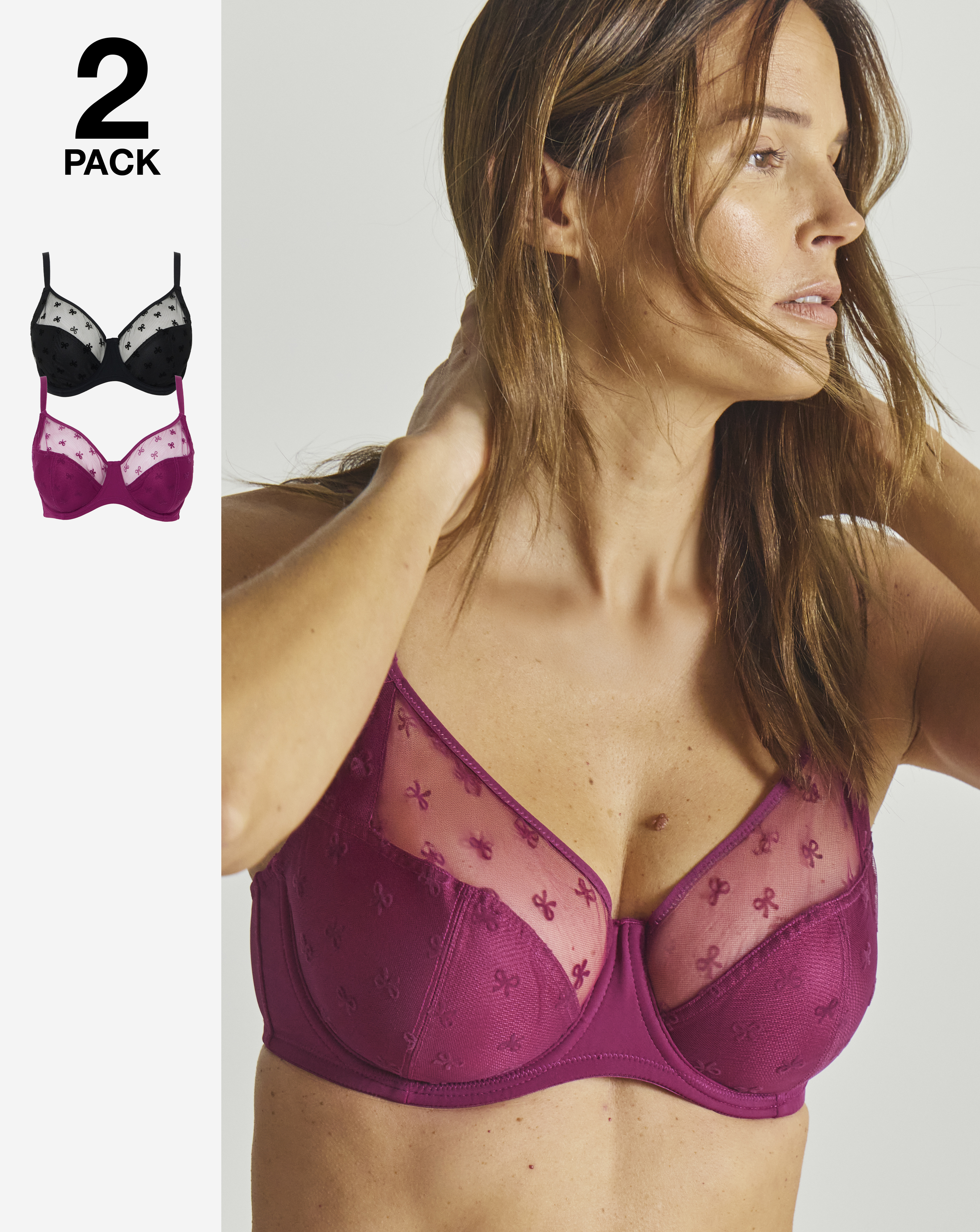 2 Pack Hannah Bow Full Cup Bra