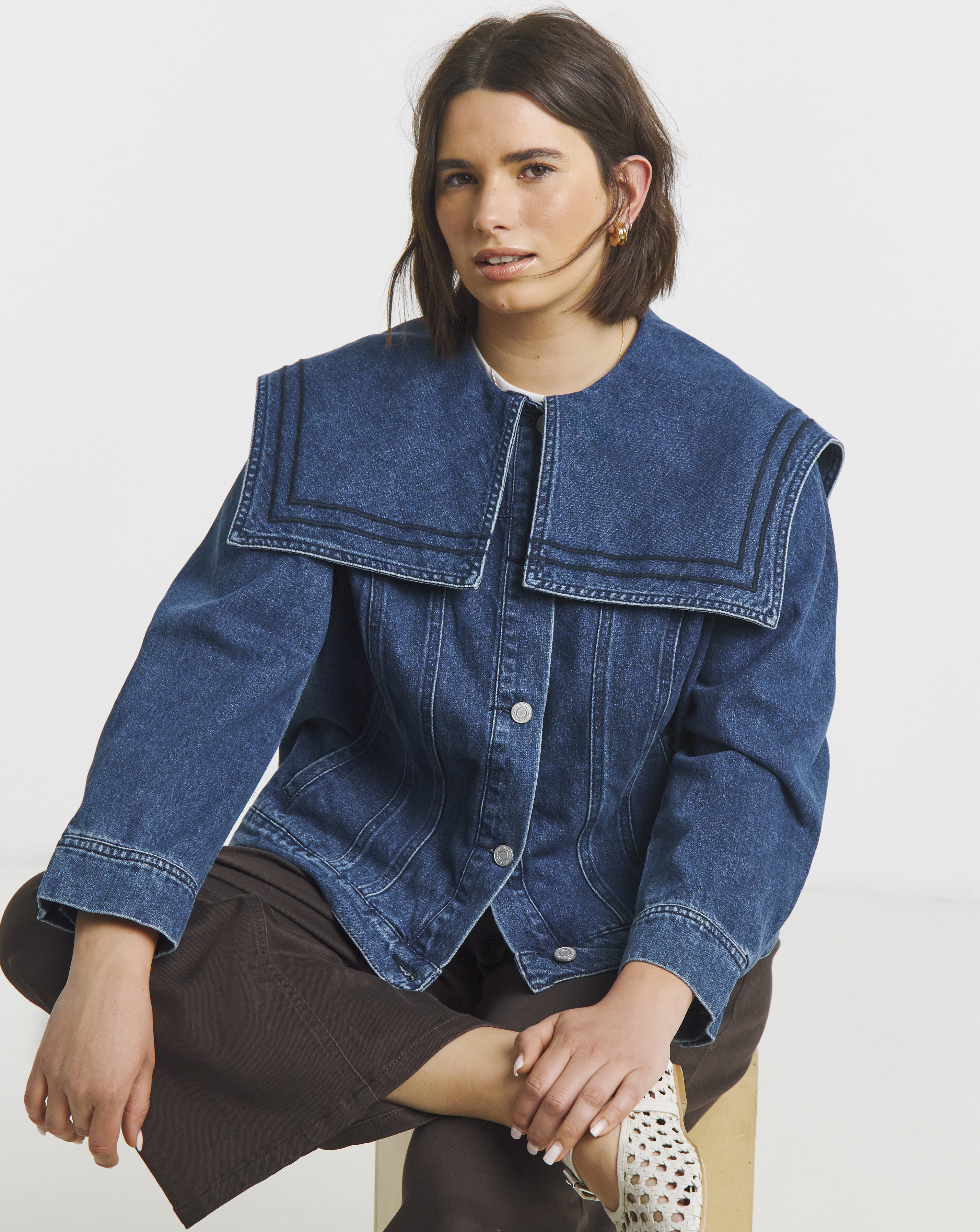 Simply Be Sailor Collar Denim Jacket