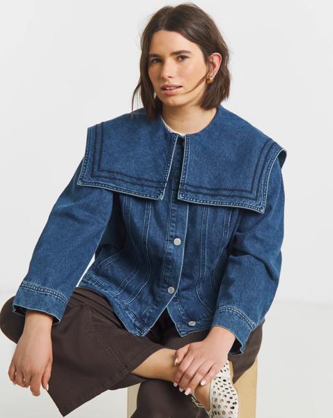 Simply Be Indigo Sailor Collar Denim Jacket - Image