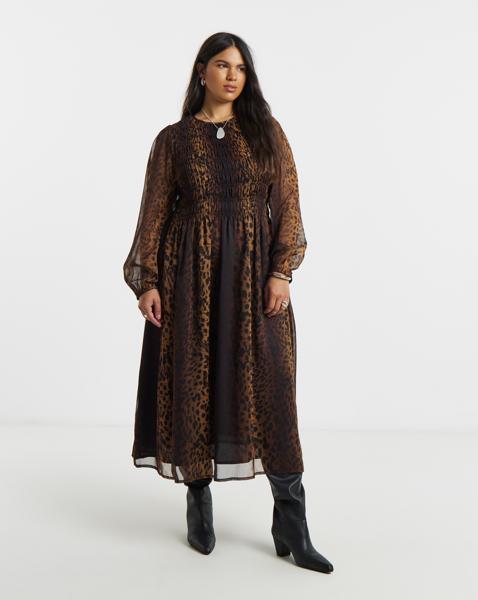 Leopard Shirred Midi Dress