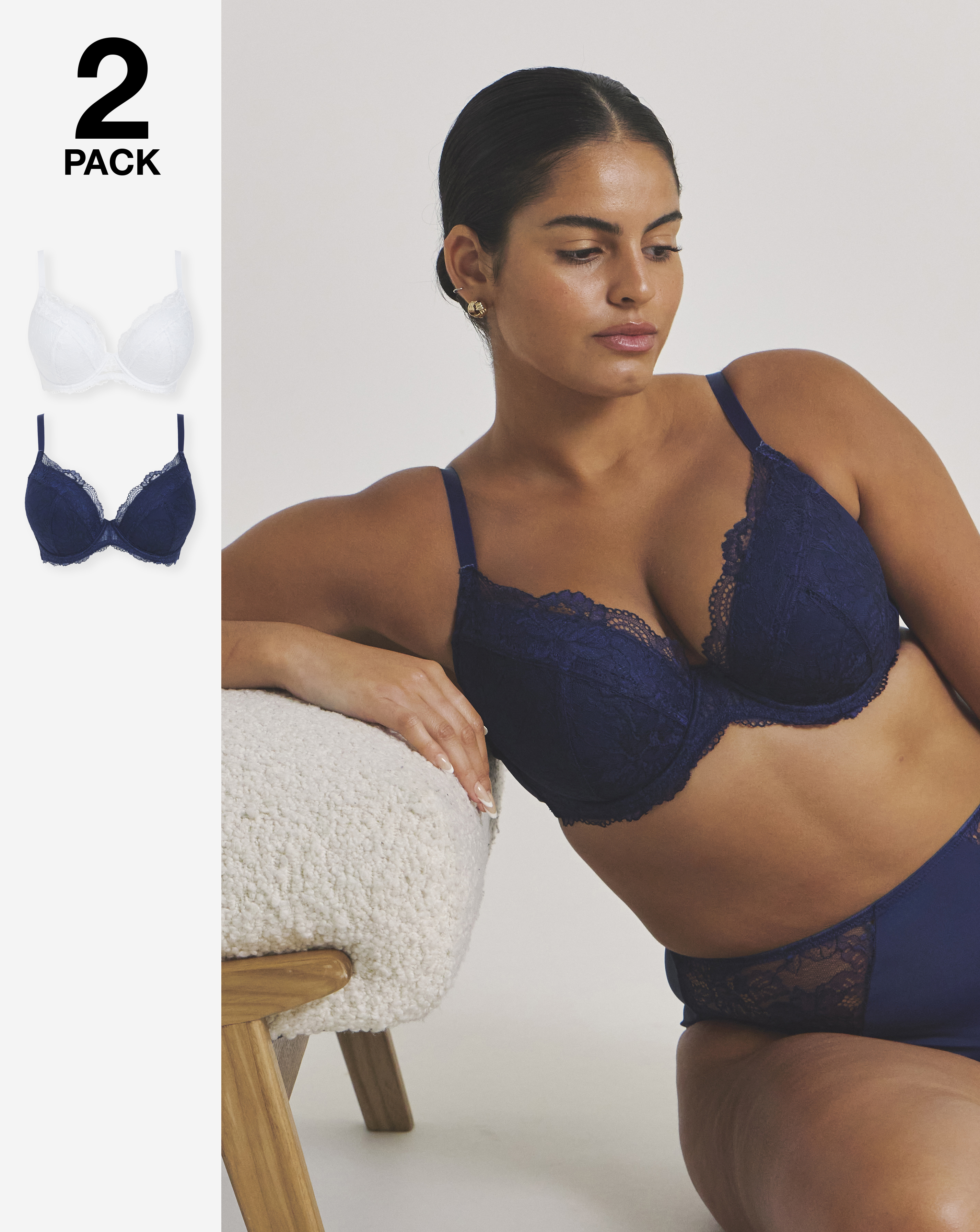 2 Pack Ella Padded Plunge Wired Bras