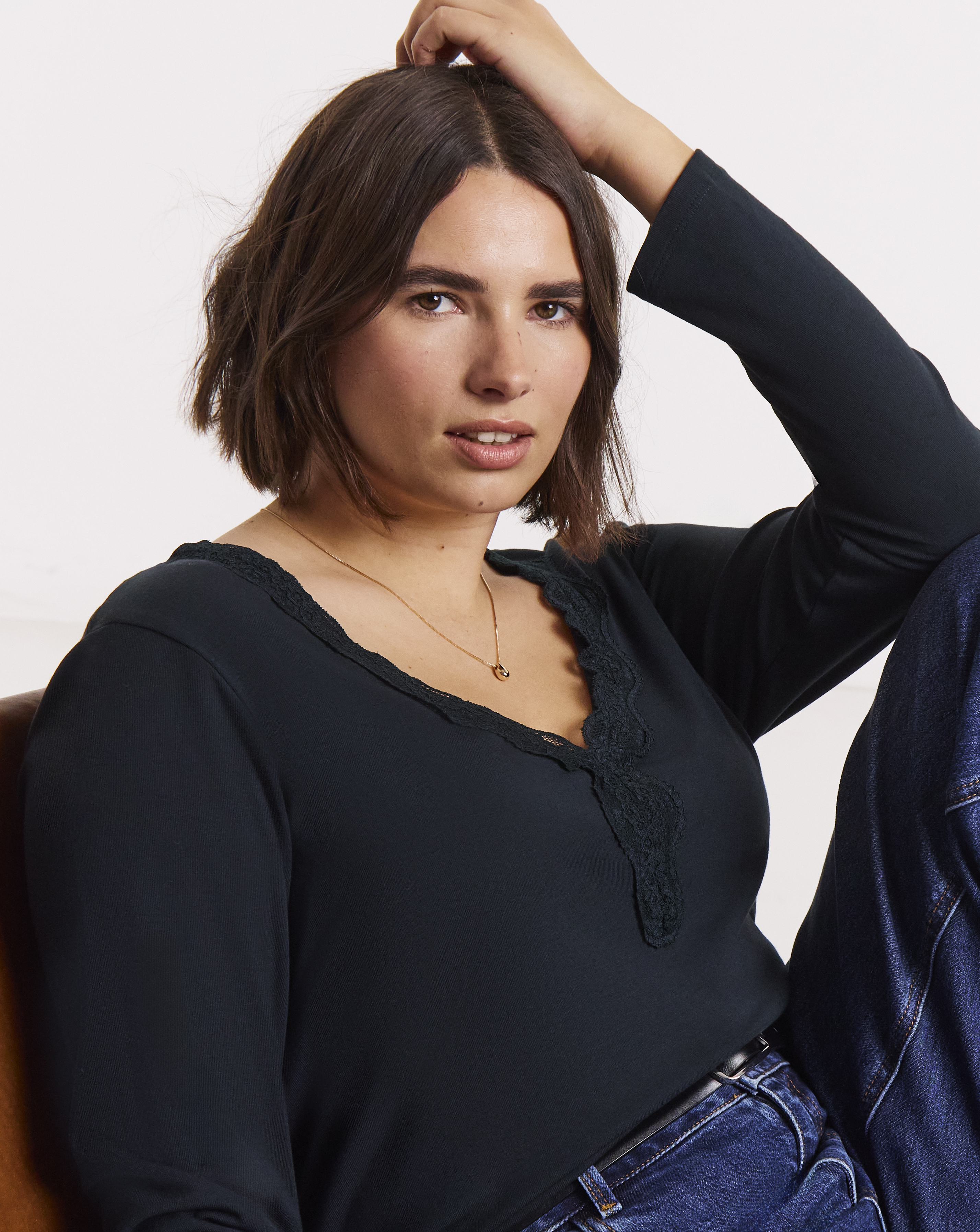 Cosy Long Sleeve Lace V Neck Top