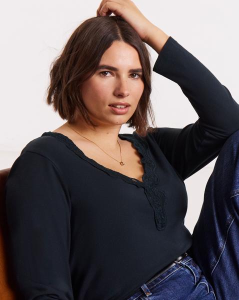 Cosy Long Sleeve Lace V Neck Top