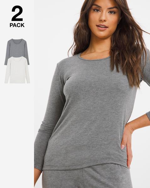 Pretty Secrets Plus Size 2 Pack Thermal Long Sleeve Tops In Oatmeal/grey | UK Size 20/22 Women's