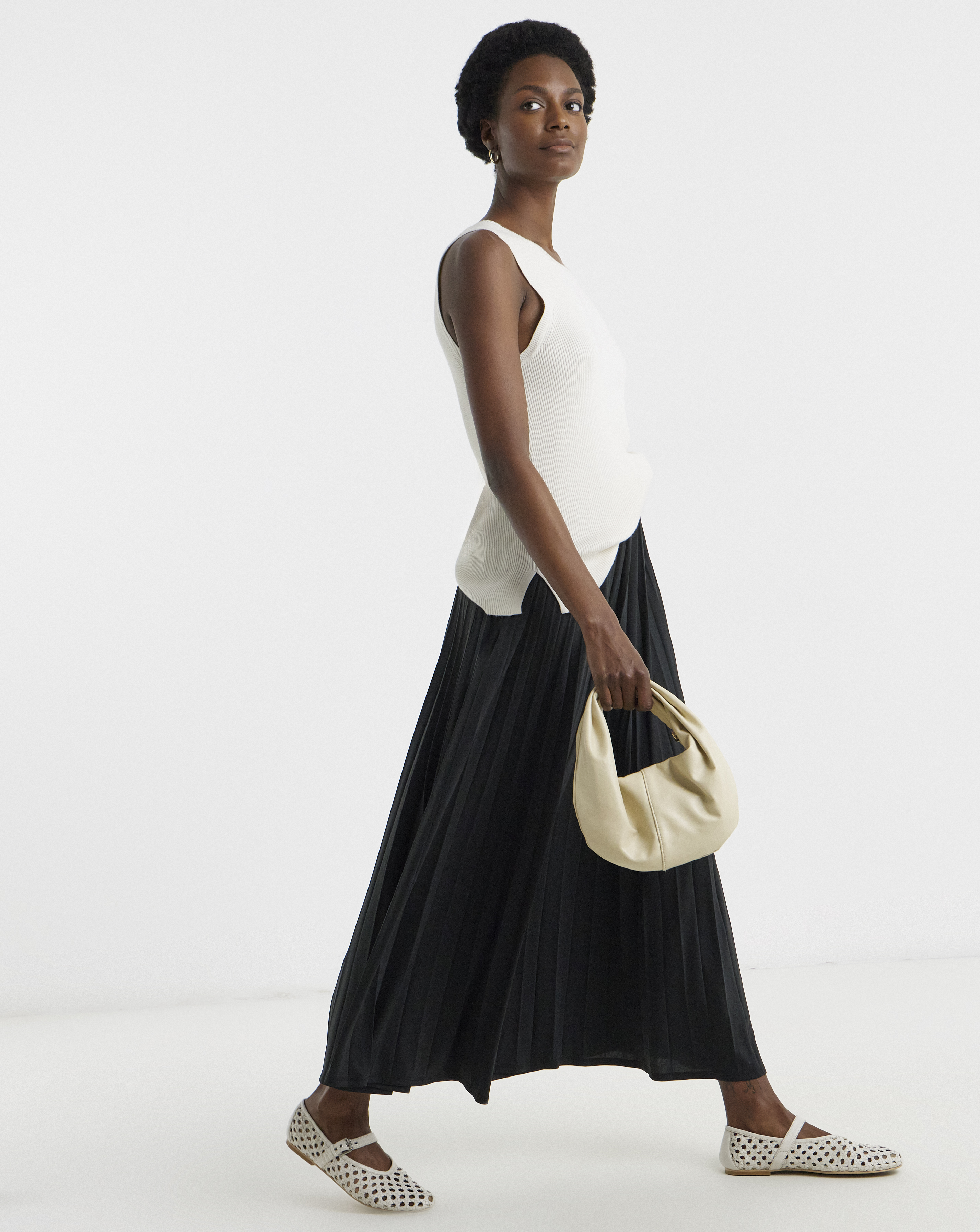 Pleated Pull On Jersey Maxi Skirt