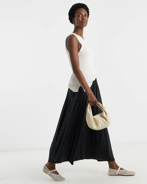 Pleated Pull On Jersey Maxi Skirt