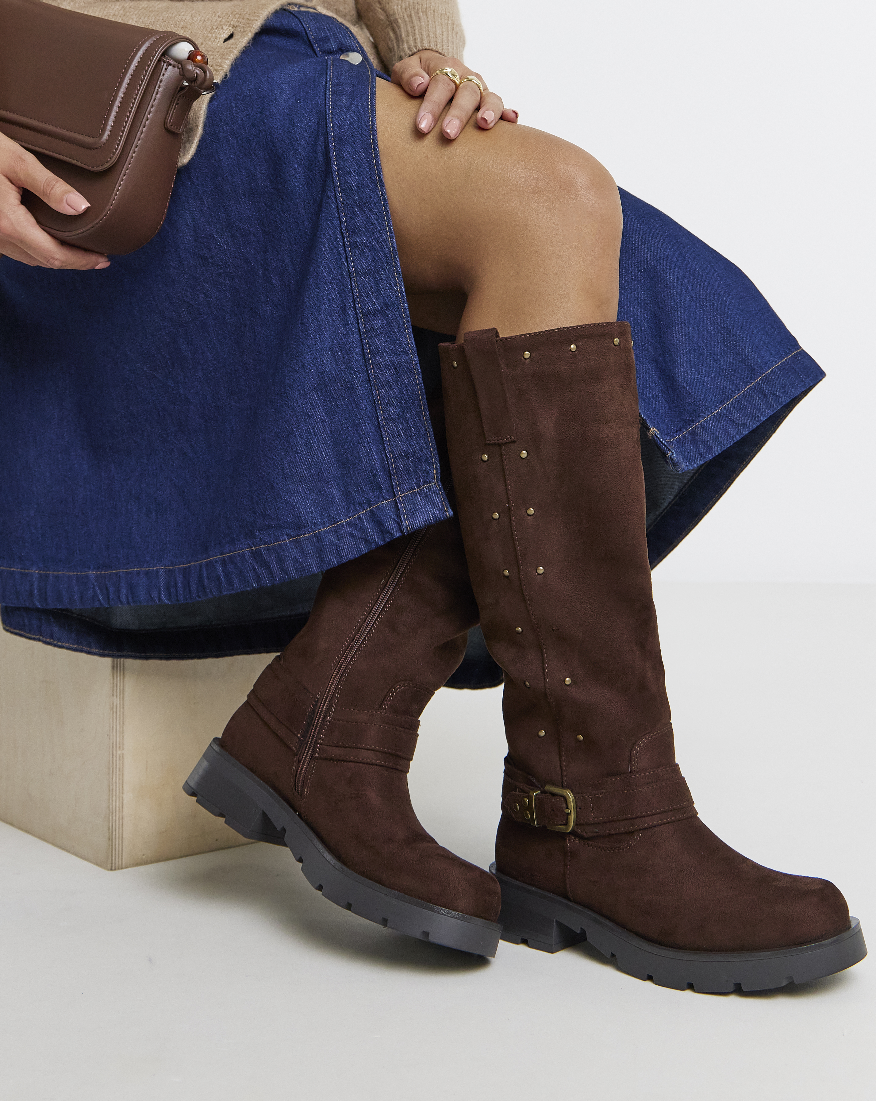 Studded Biker Boots Wide Curvy