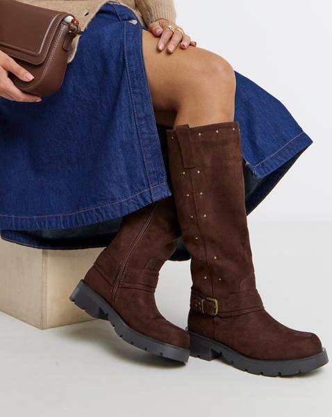 Studded Biker Boots Wide Curvy