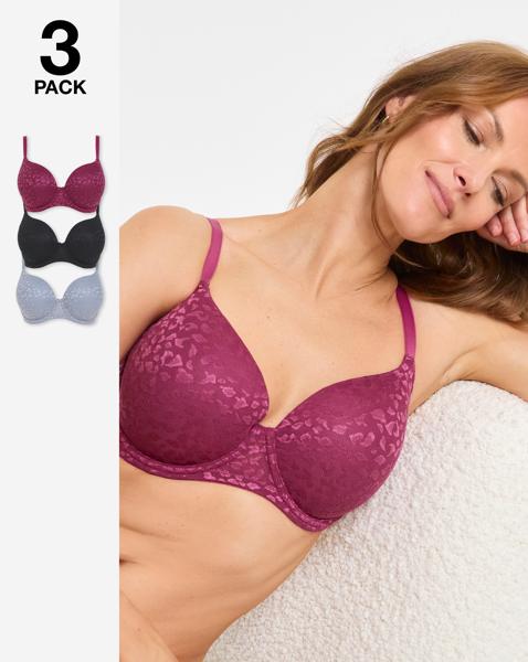 3 Pack Animal Lace T-Shirt Bras