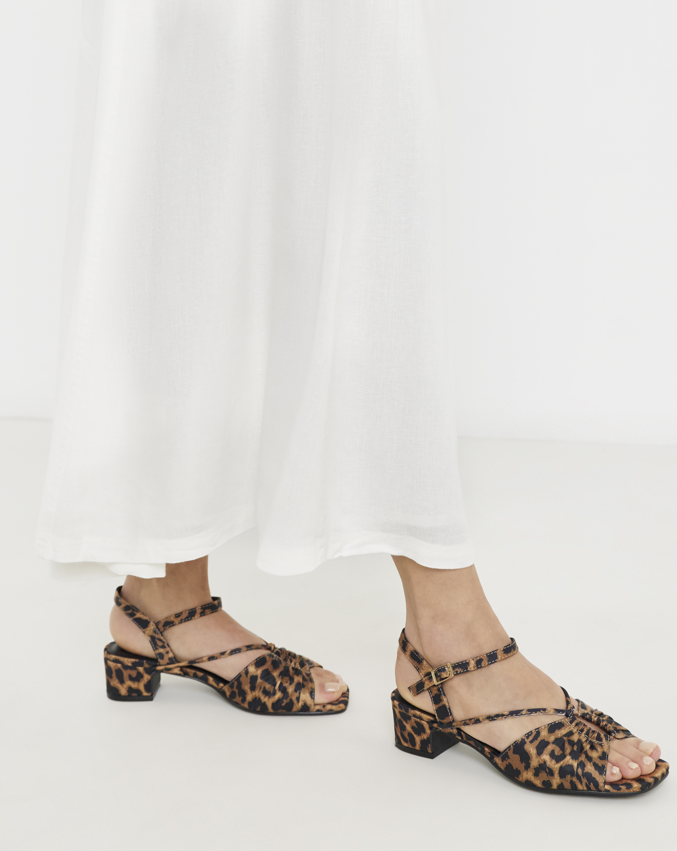 Ruched Low Block Heeled Sandal Wide