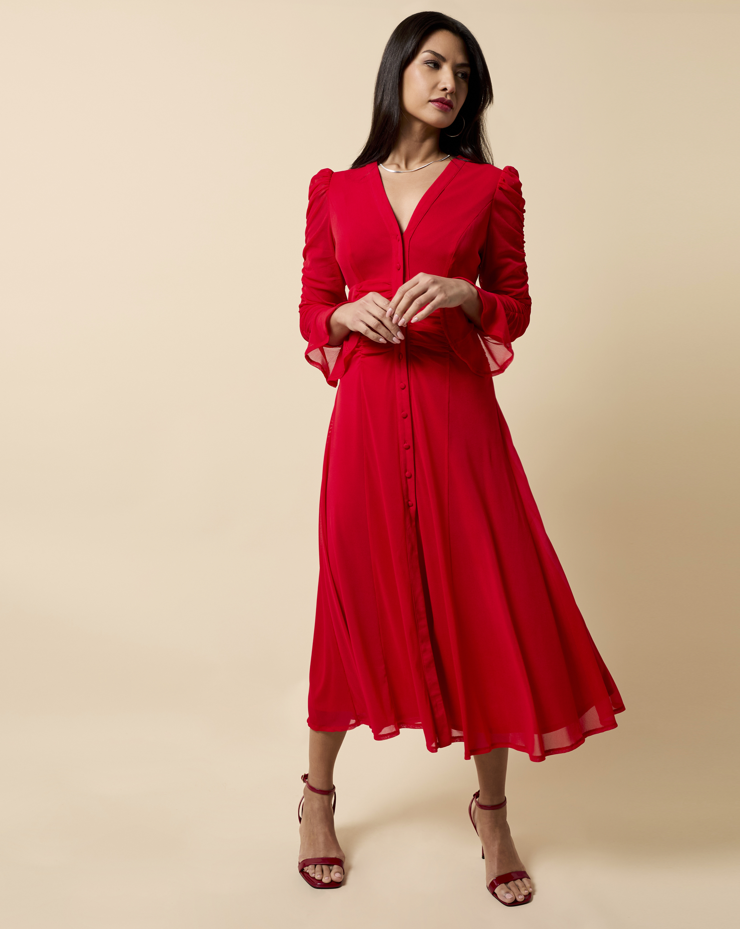Little Mistress Red Mesh Midaxi Dress