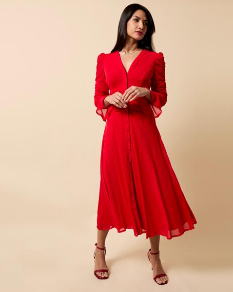 Little Mistress Red Mesh Midaxi Dress