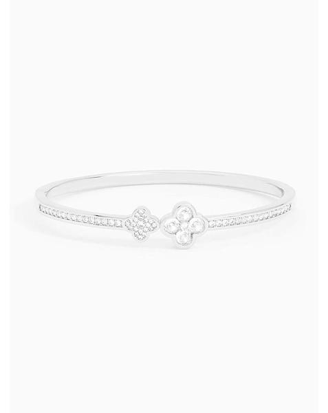 Rhodium Plated Pave Clover Bangle