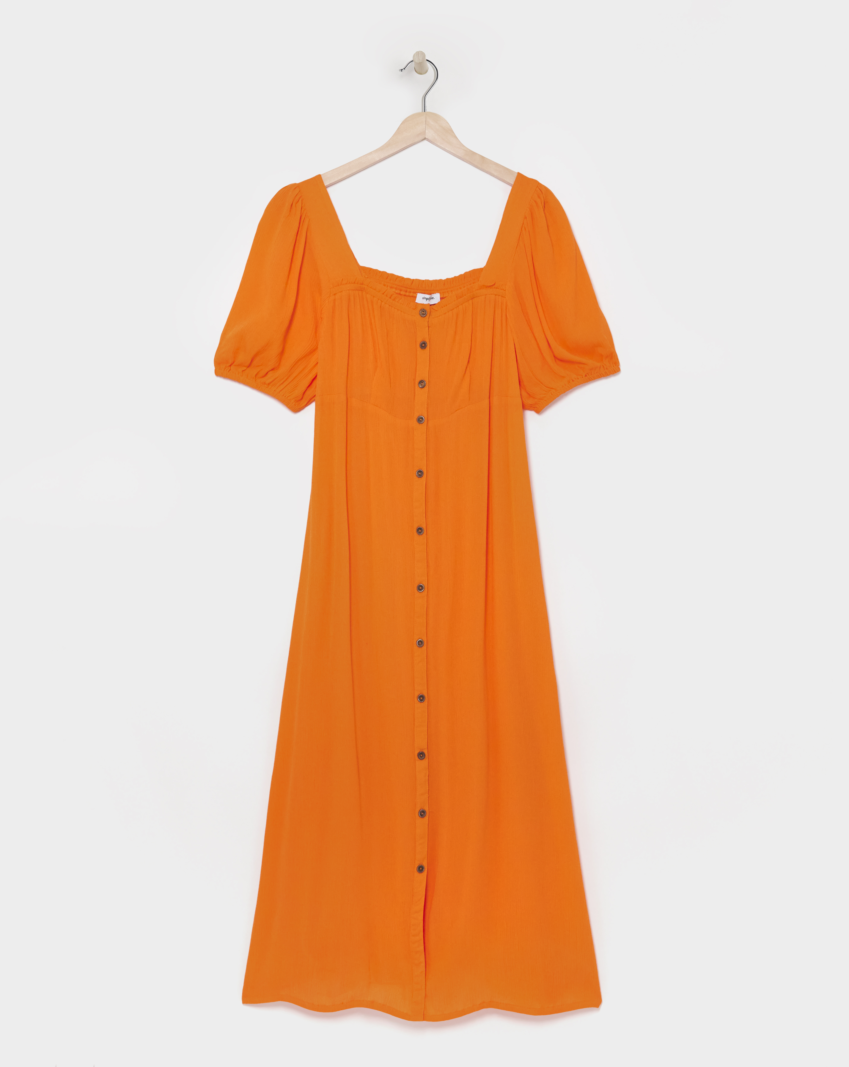 Simply Be - Women's Orange Crinkle Button Through Midi Dress - Size 10 - Orange - Ecovero TM Viscose - Sustainable