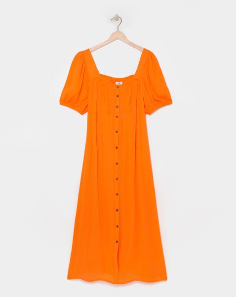 Simply Be - Women's Orange Crinkle Button Through Midi Dress - Size 10 - Orange - Ecovero TM Viscose - Sustainable