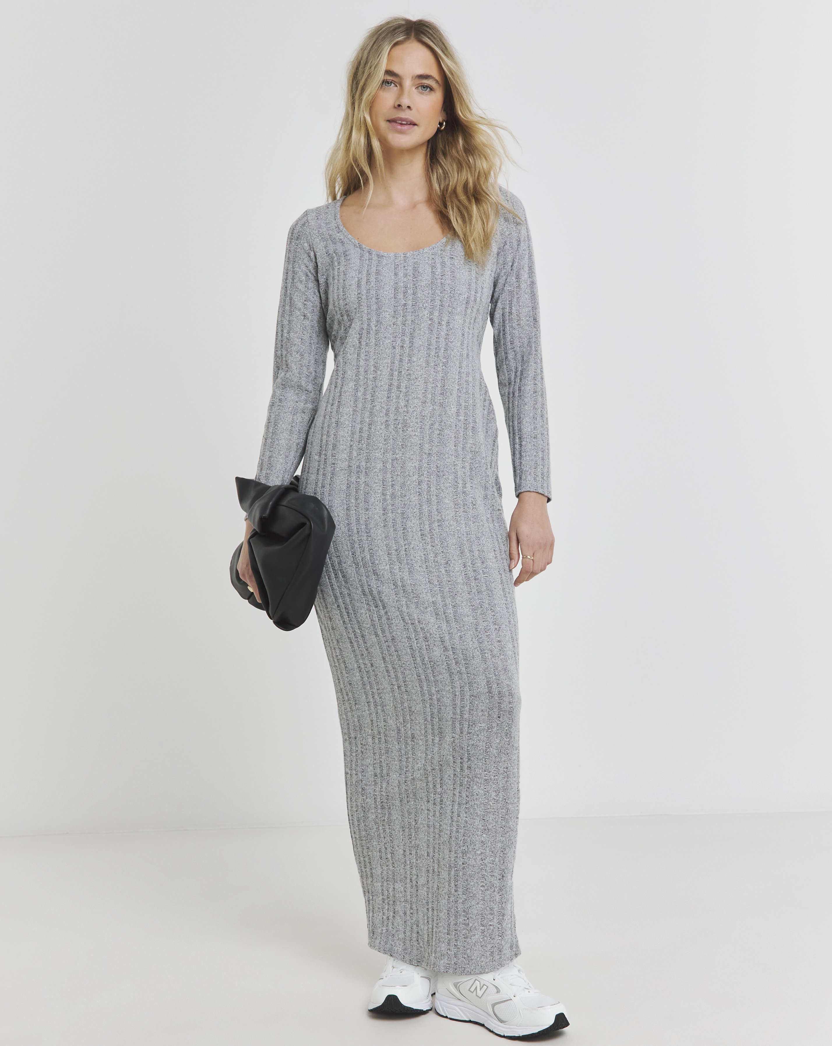 Simply Be - Women's Grey Scoop Neck Rib Maxi Dress - Size 18 - Grey - 95% Polyester 5% Elastane
