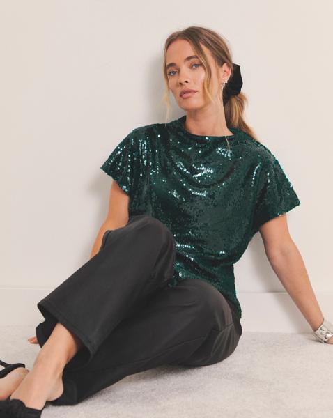 Glossy Sequin Cap Sleeve Top