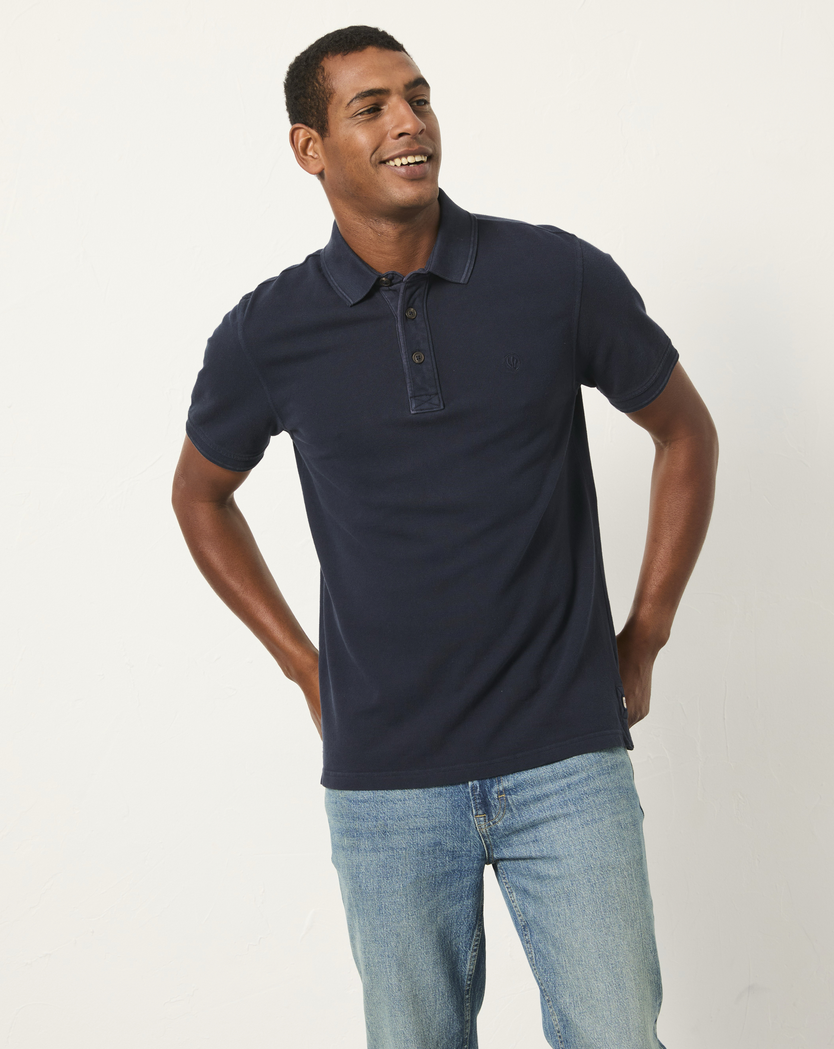 Fatface Navy Short Sleeve Pique Polo - Small