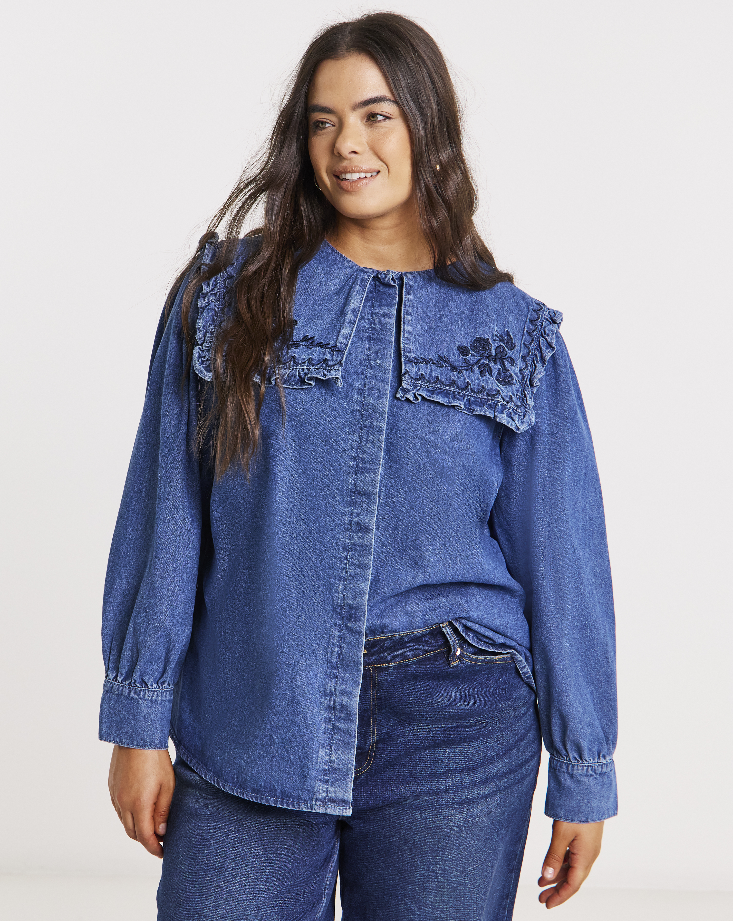 Simply Be Sailor Collar Denim Shirt
