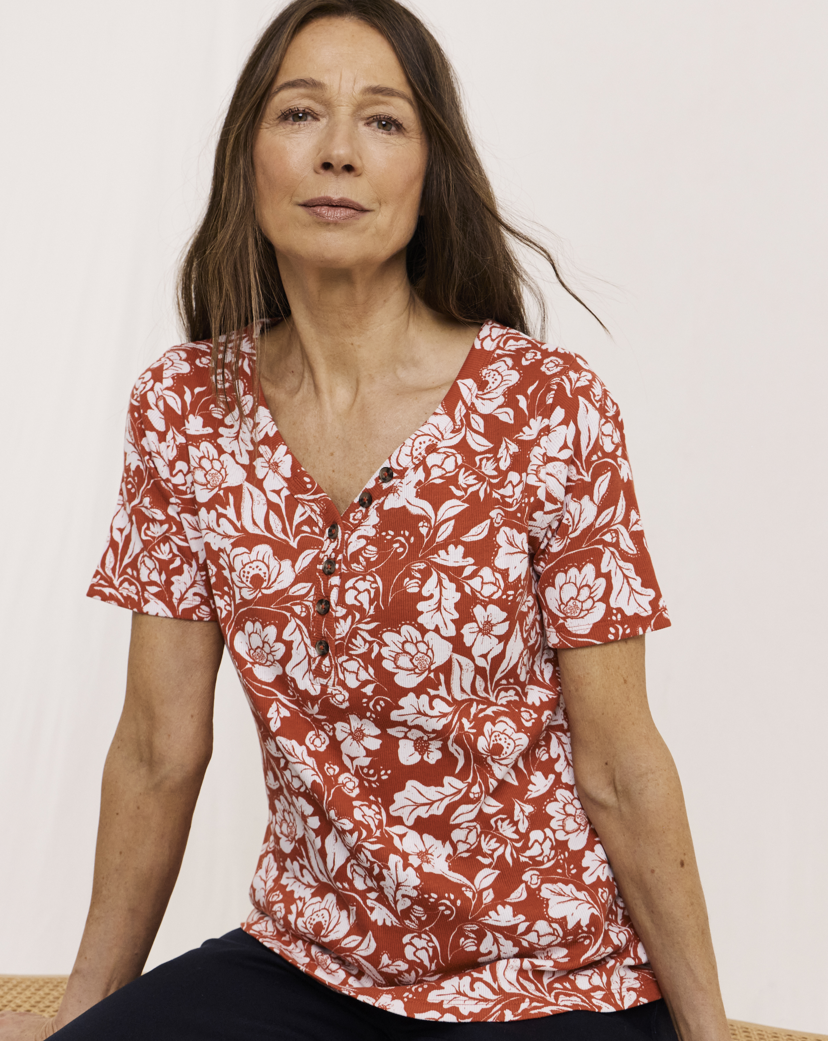 Julipa Cotton Ribbed Henley Top