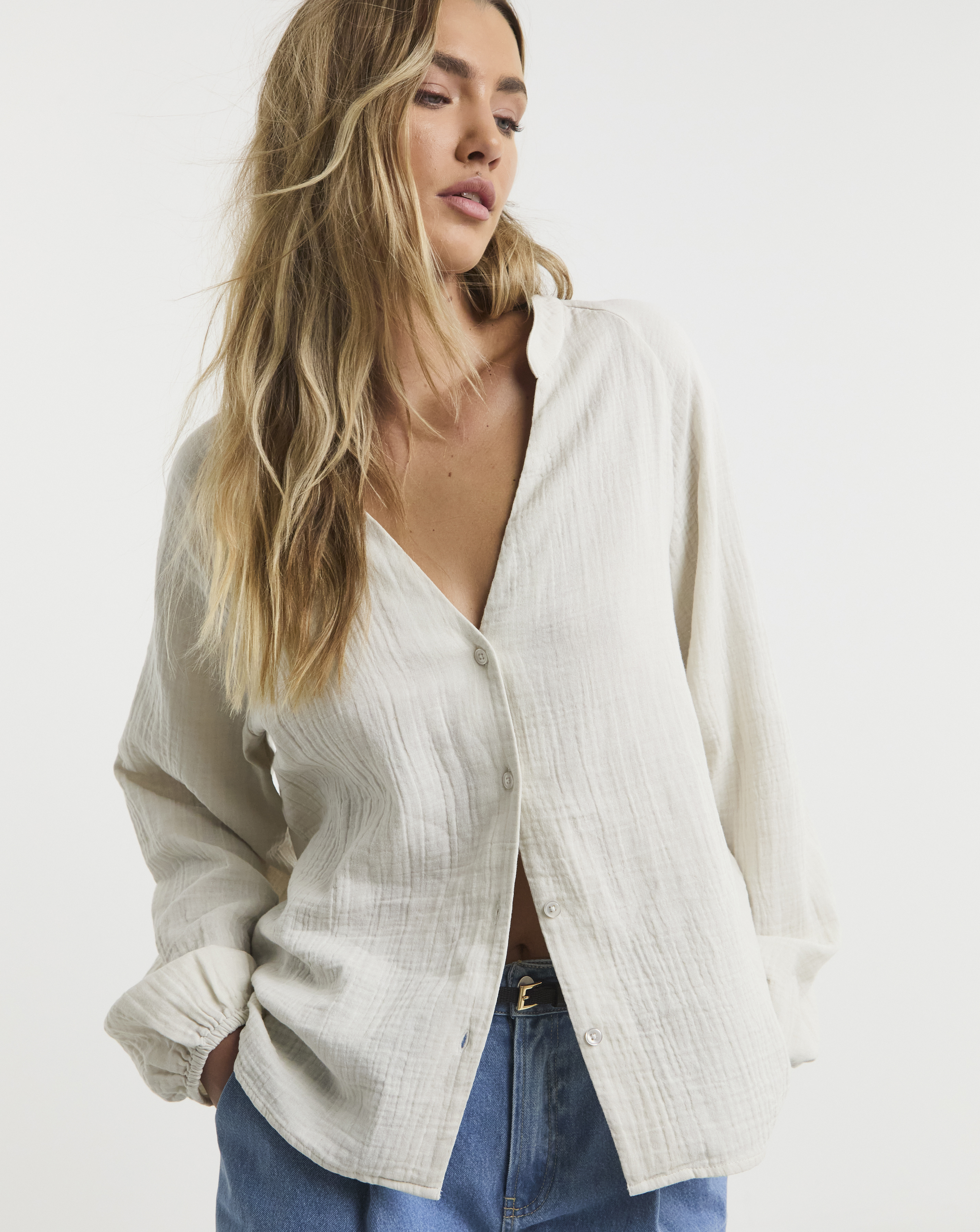 Simply Be Stone Cheesecloth Boxy Shirt