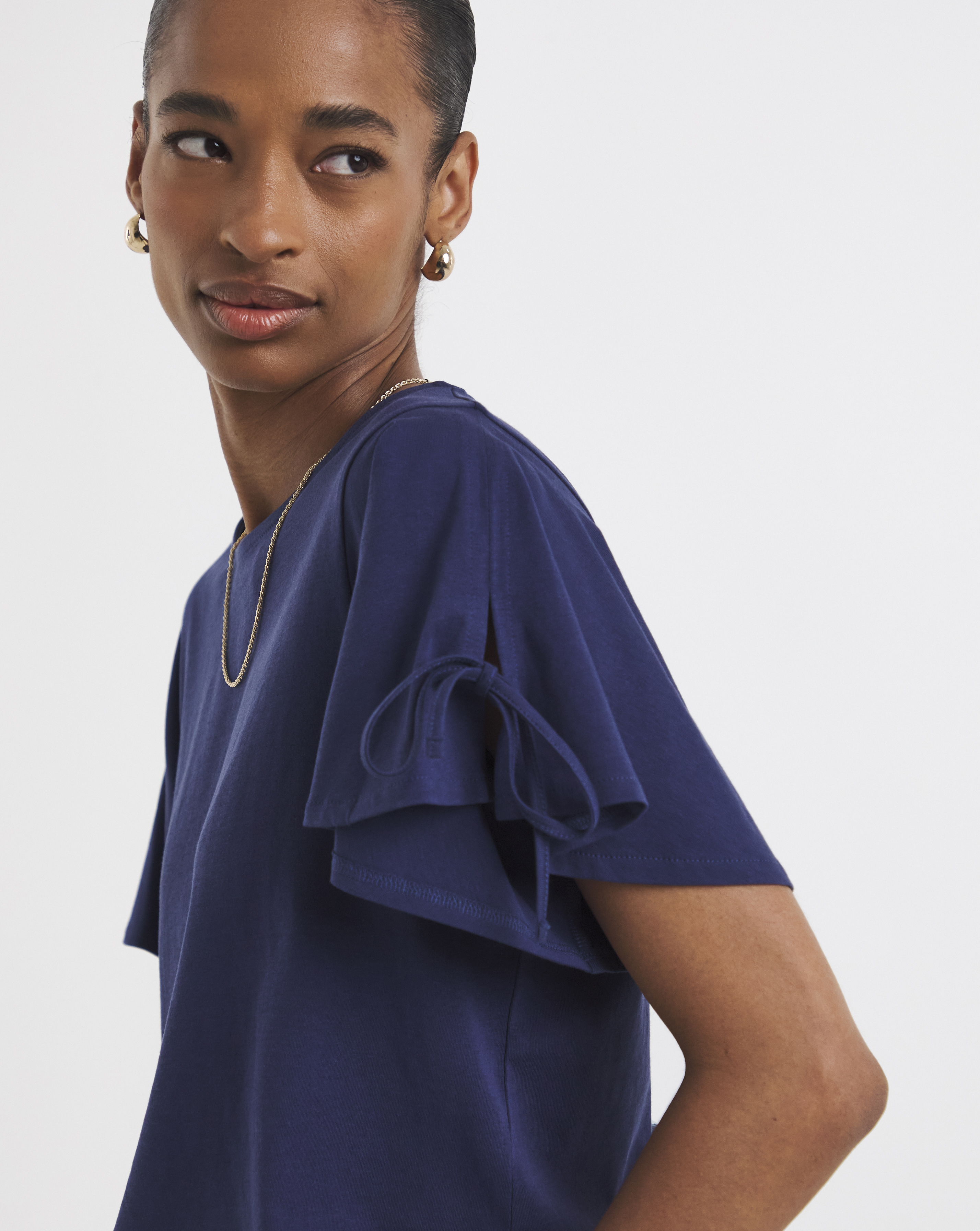 Crew Neck Tie Sleeve T-Shirt