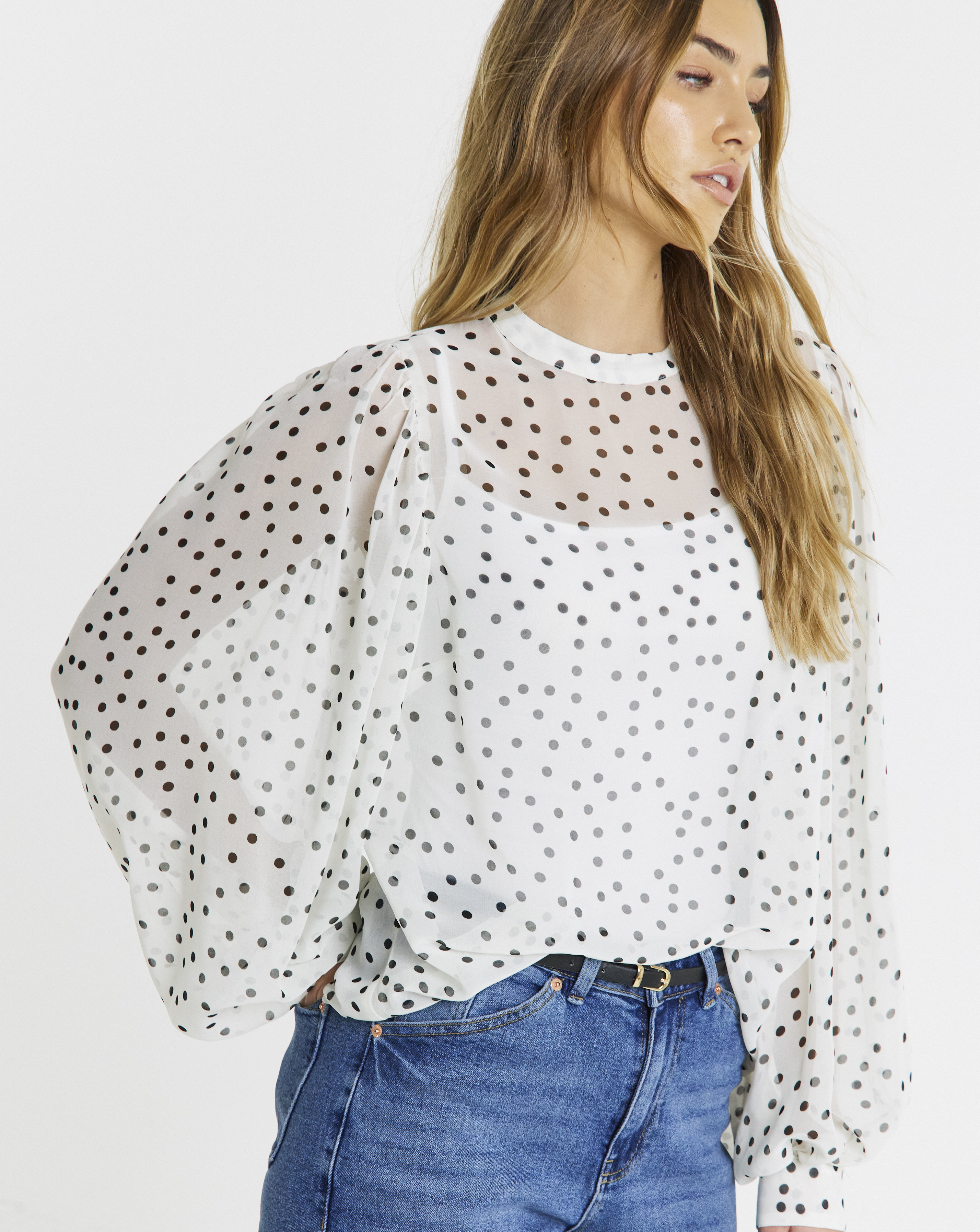 Spot Print Exaggerated Sleeve Blouse