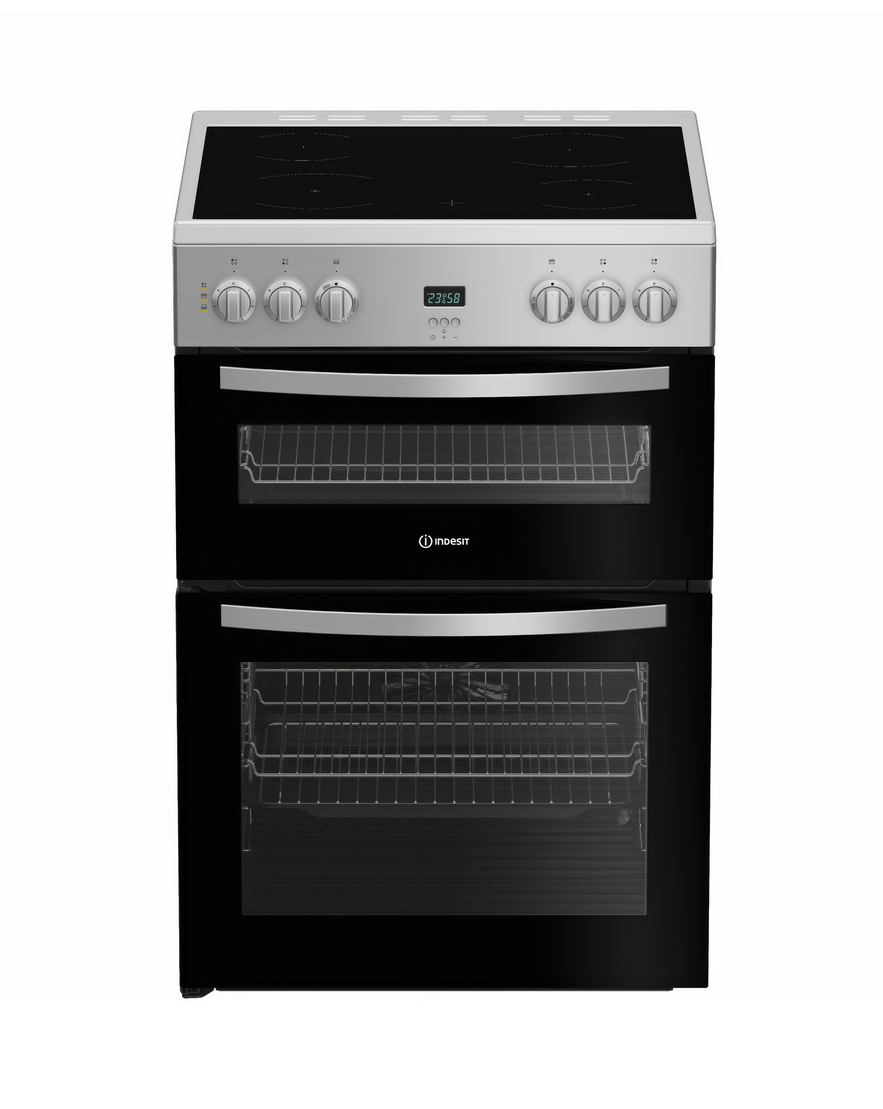 Indesit IDE6VDCS1 Double Cooker - Silver - 60cm - Ceramic Hob - Catalytic Liners