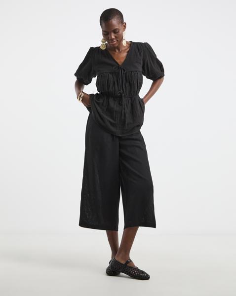 Linen Mix Cropped Wide Leg Culottes