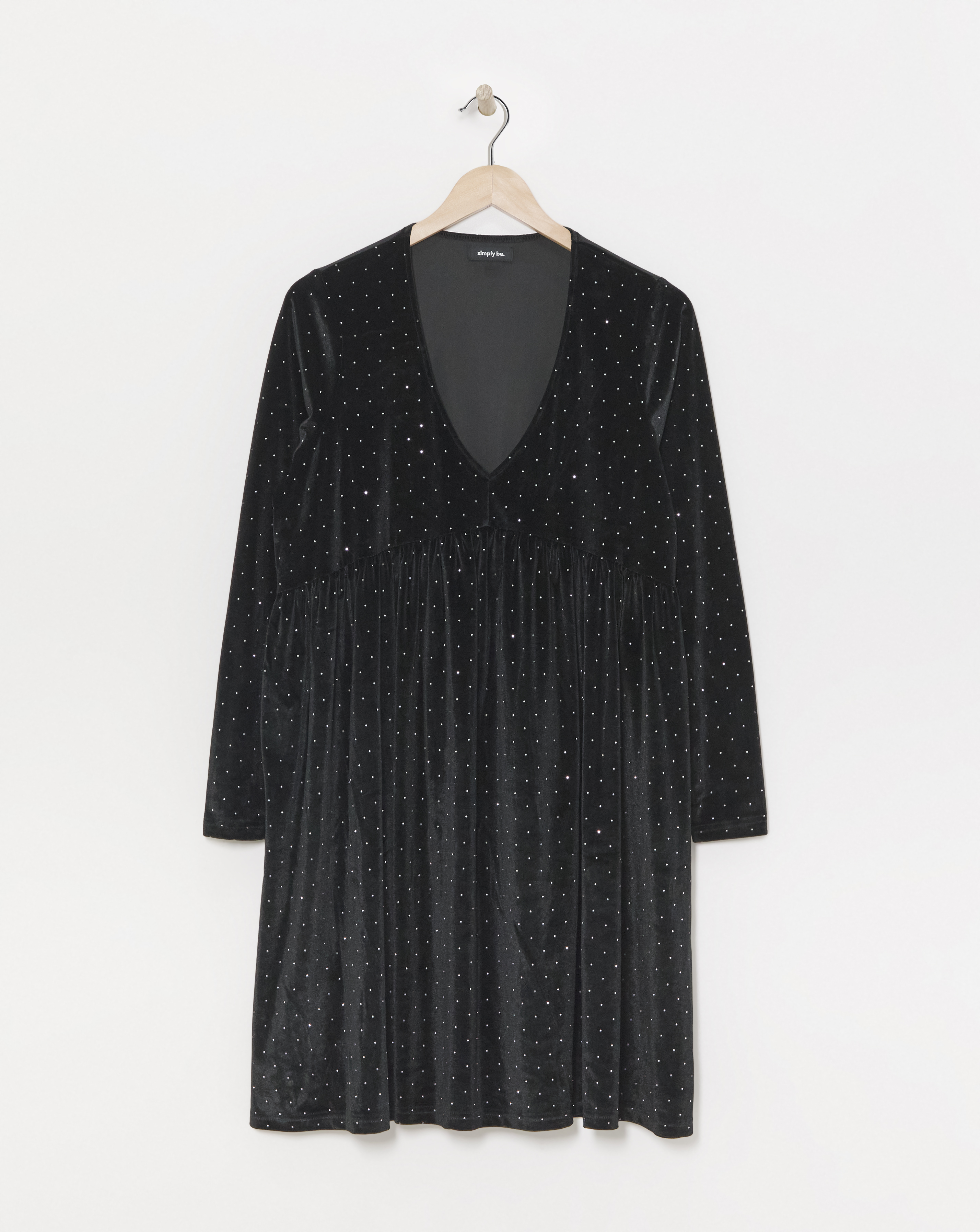 Simply Be - Women's Black Velour Hotfix Smock Dress - Size 20 - Black - 93% Recycled Polyester 7% Elastane