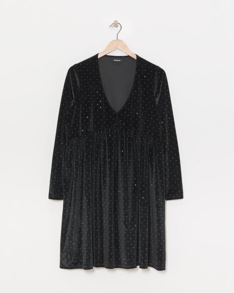Simply Be - Women's Black Velour Hotfix Smock Dress - Size 20 - Black - 93% Recycled Polyester 7% Elastane