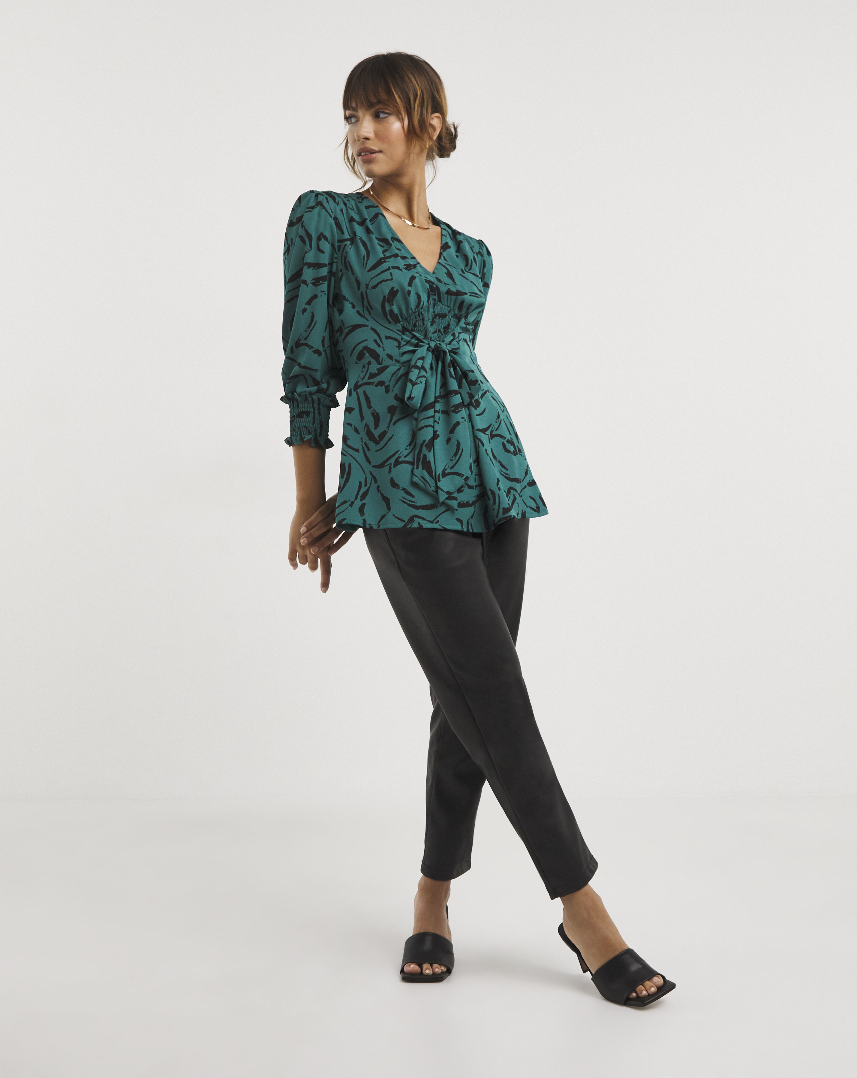Tie Front V Neck Blouse
