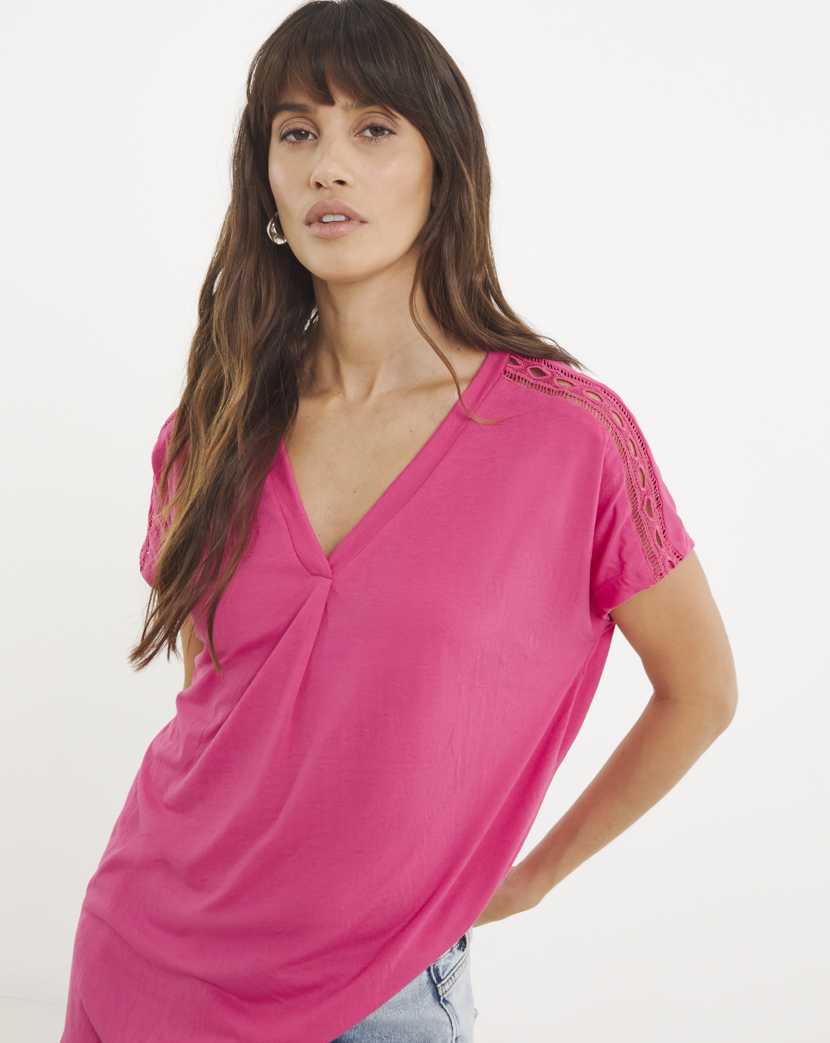 V Neck Grown on Sleeve Longline Top