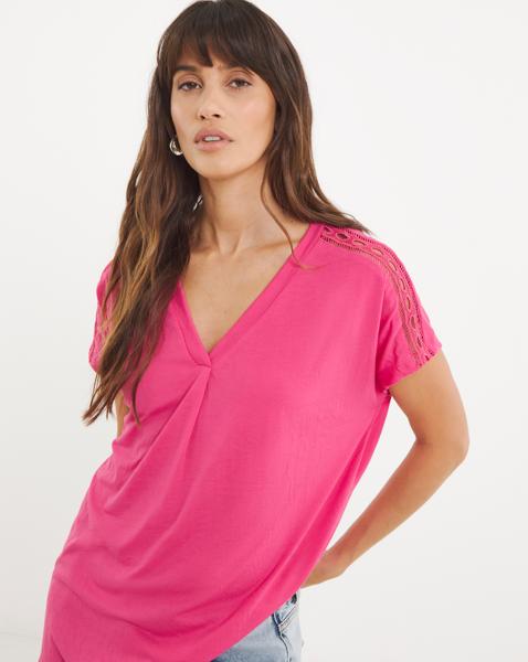 V Neck Grown on Sleeve Longline Top