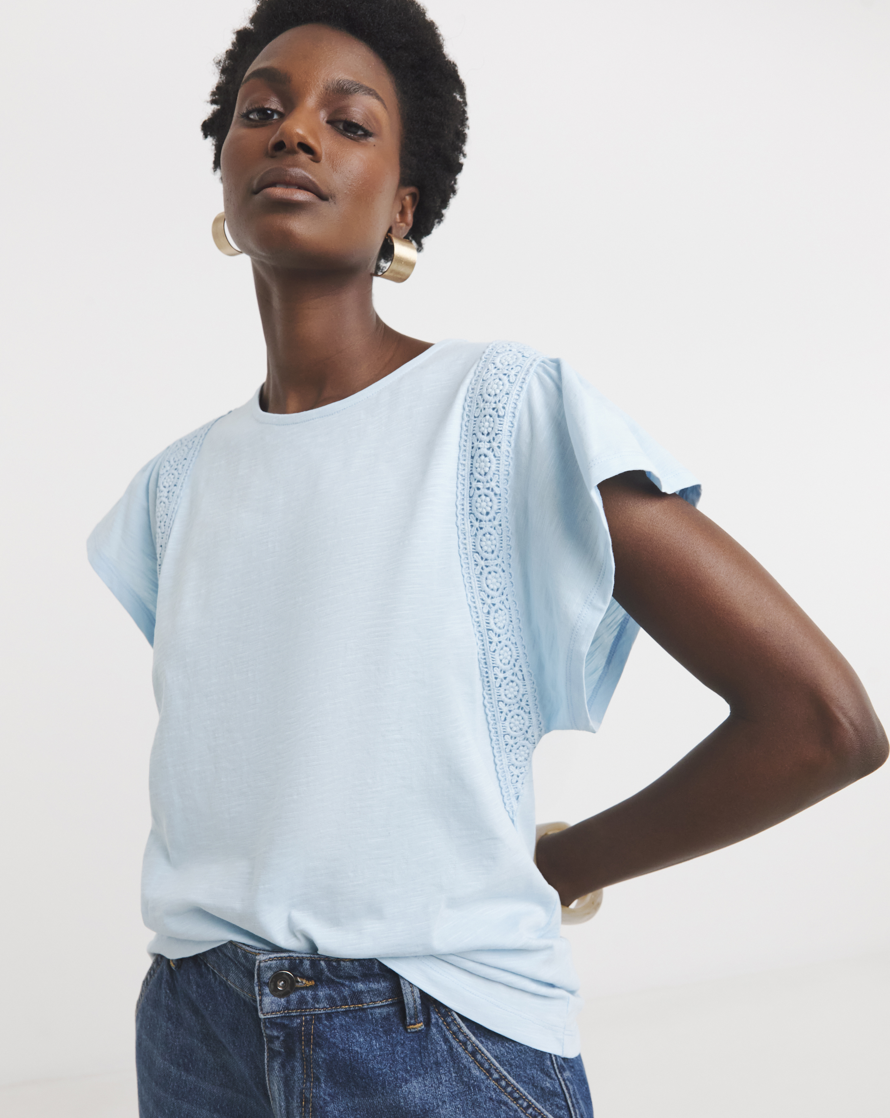 Broderie Trim Frill Sleeve Top