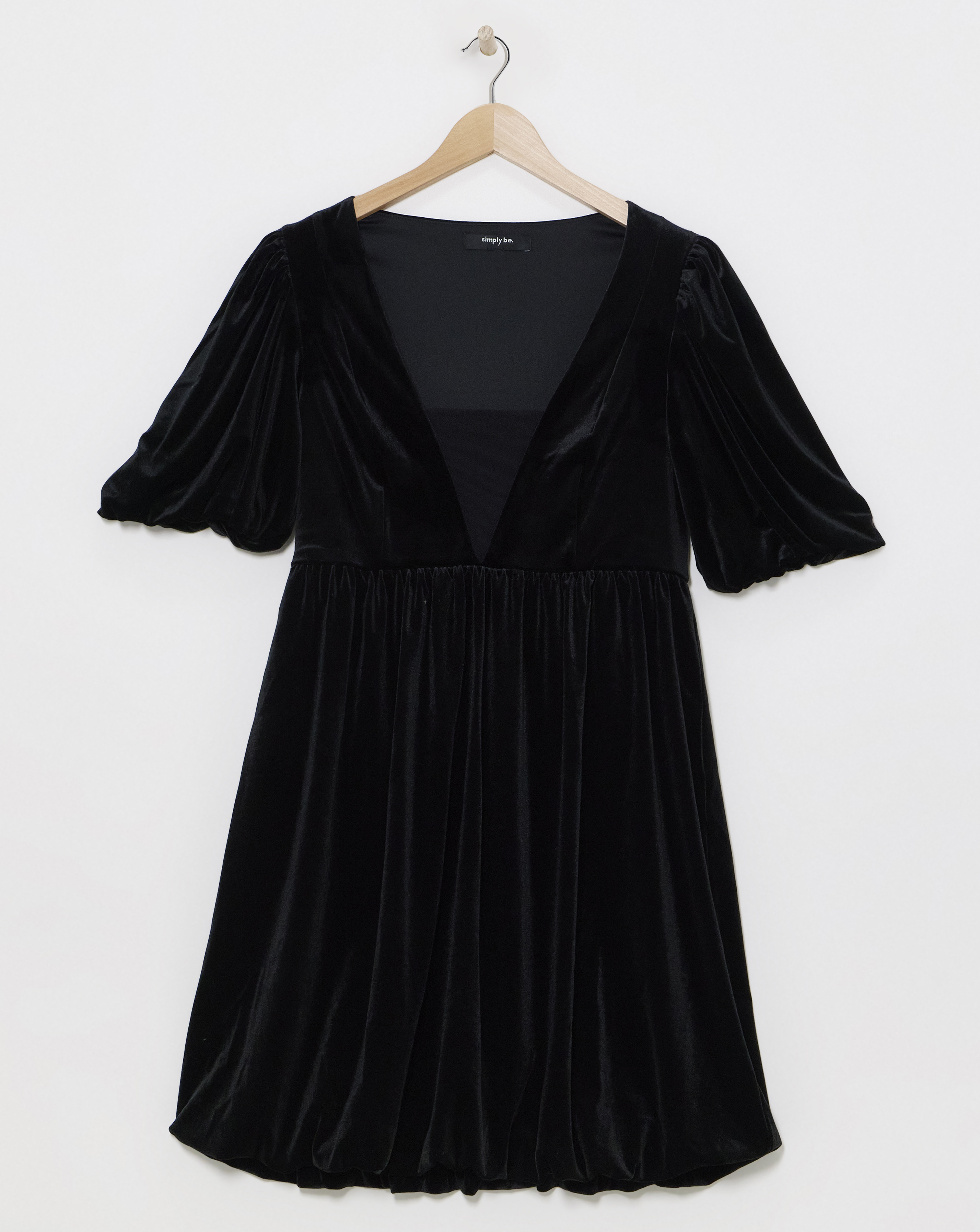 Simply Be - Women's Black Velour Puffball Skater Dress - Size 18 - Black - 95% Polyamide 5% Elastane