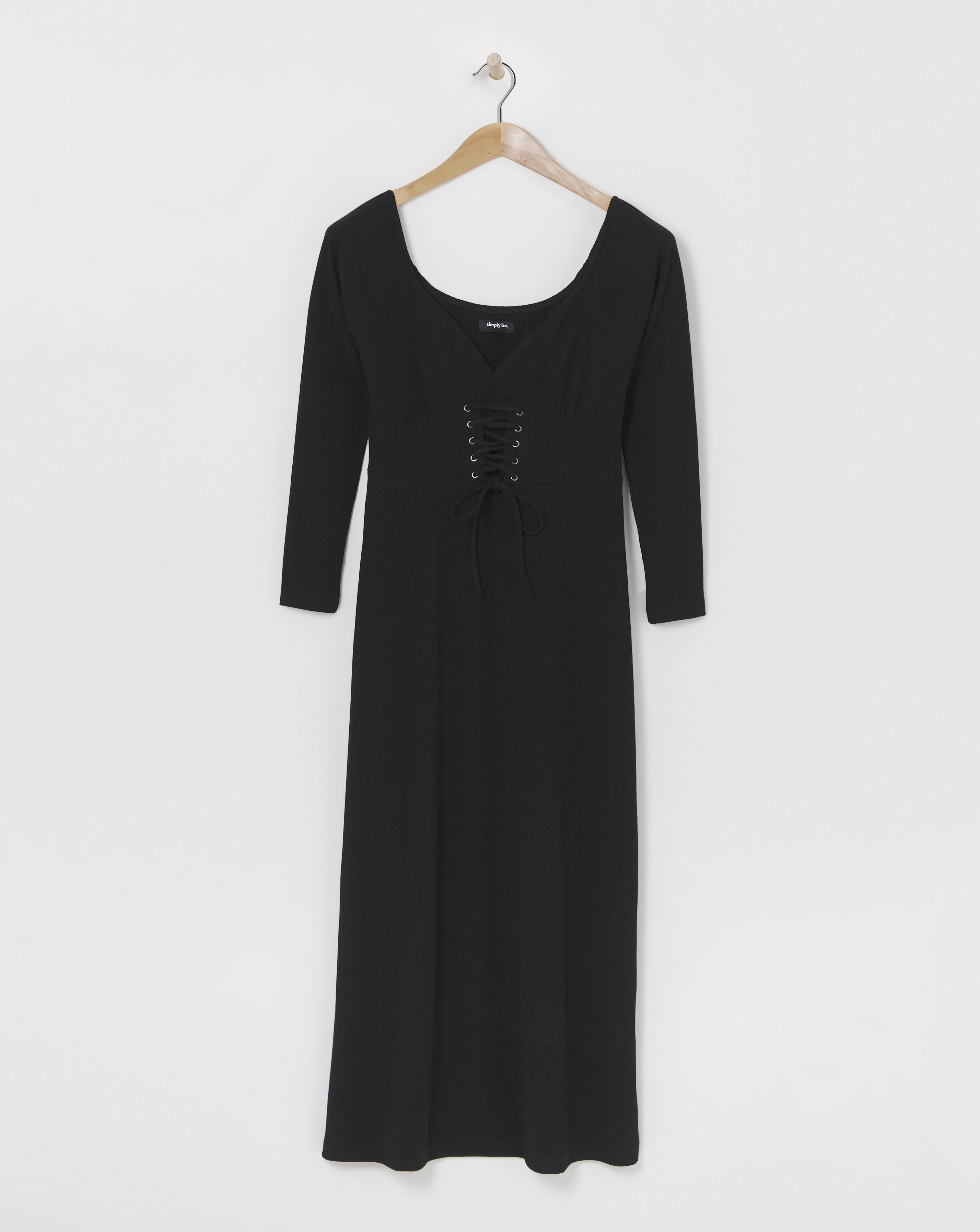 Black Corset Detail Rib Midi Dress