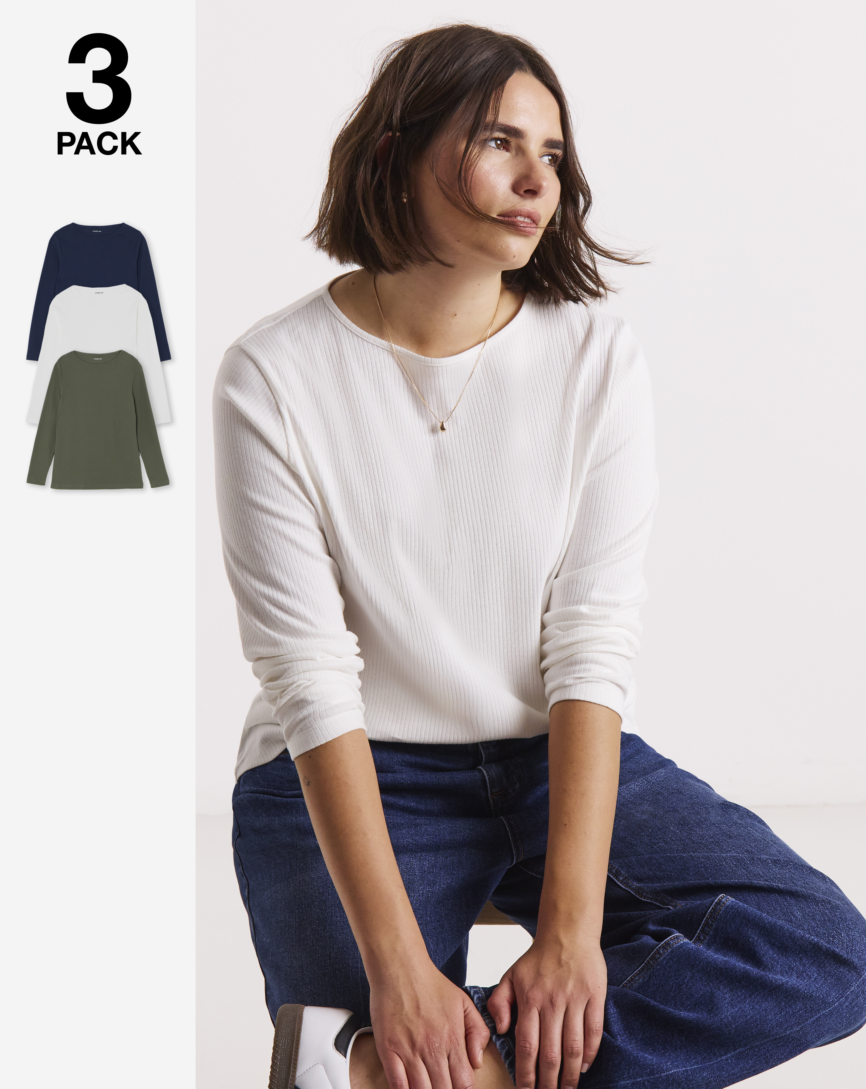 3 Pack Long Sleeve Rib Tops