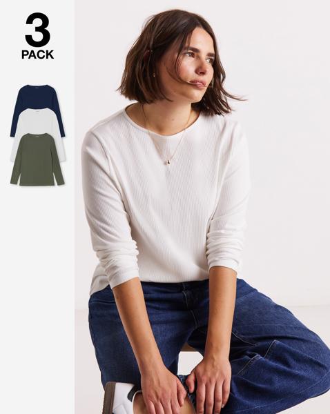 3 Pack Long Sleeve Rib Tops