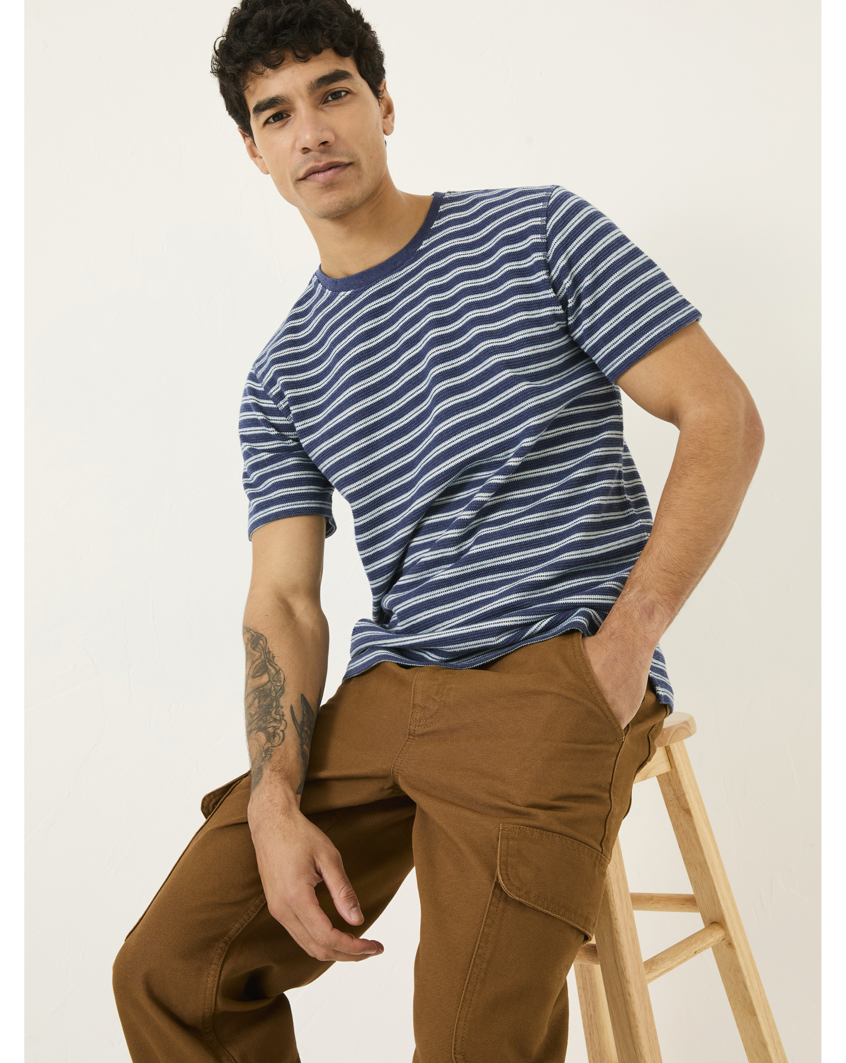 Fatface Waffle Stripe T-Shirt - Navy