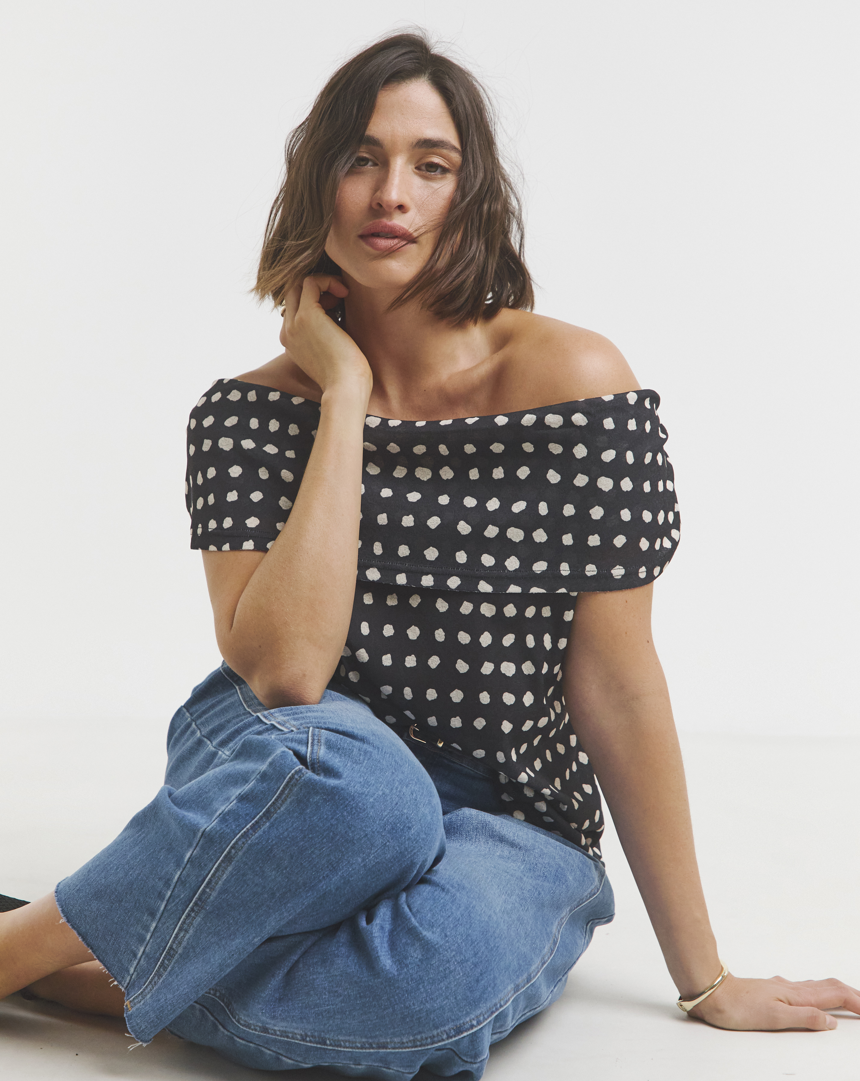 Simply Be Short Sleeve Mesh Bardot Top