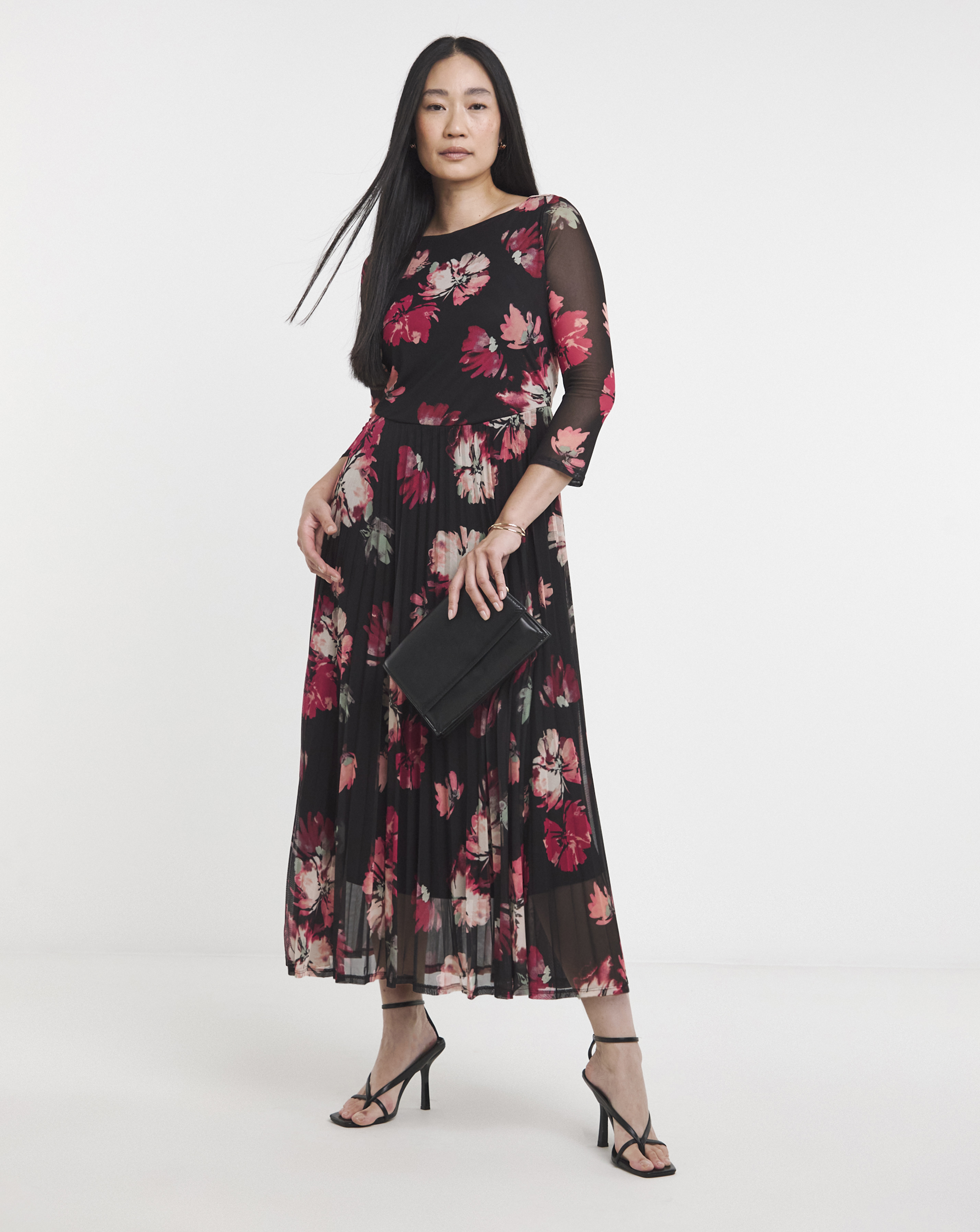 Mesh Pleated Ballet Slash Neck Dress
